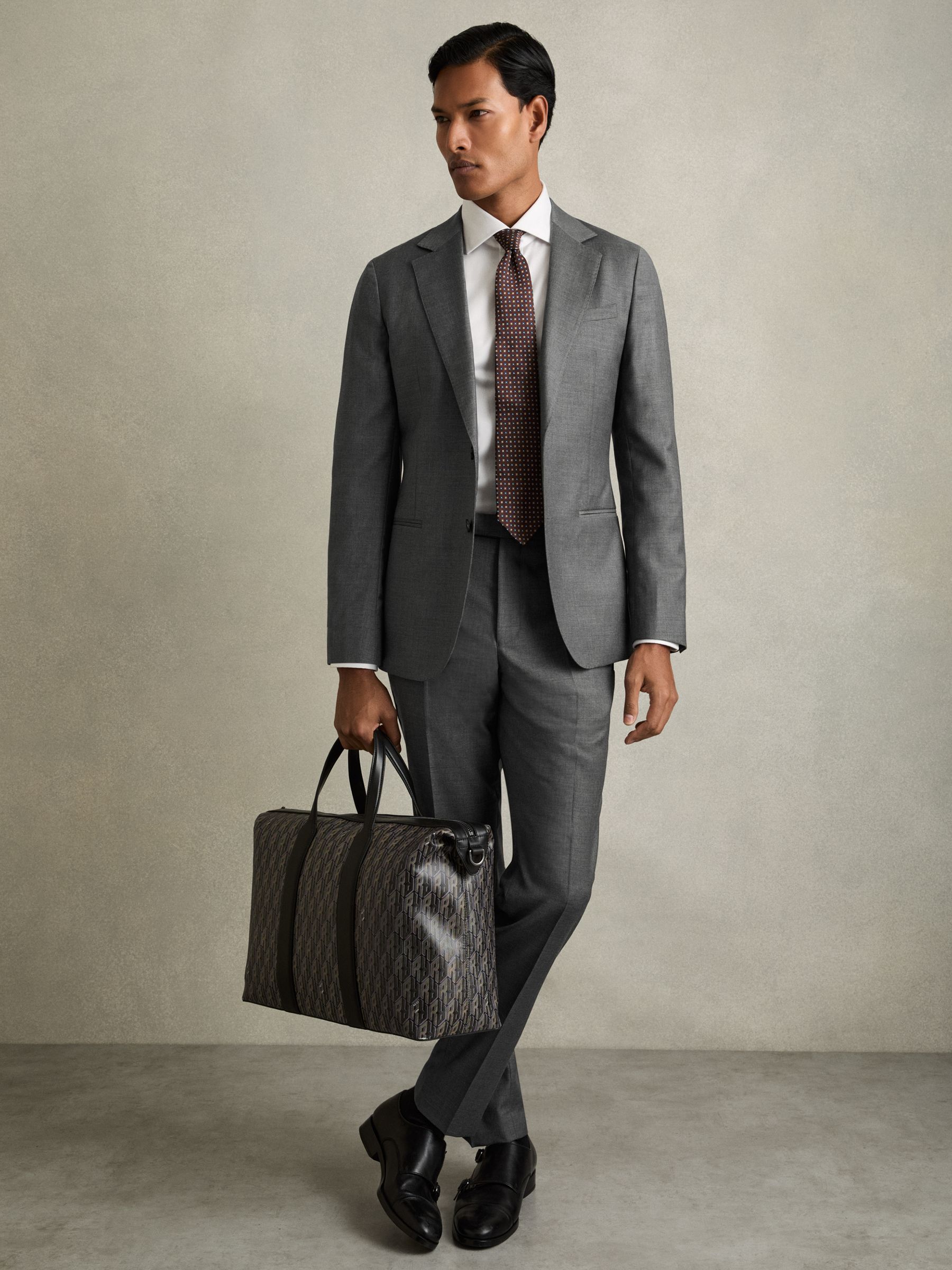 Slim-Fit Single Breasted Wool Suit Jacket in Grey