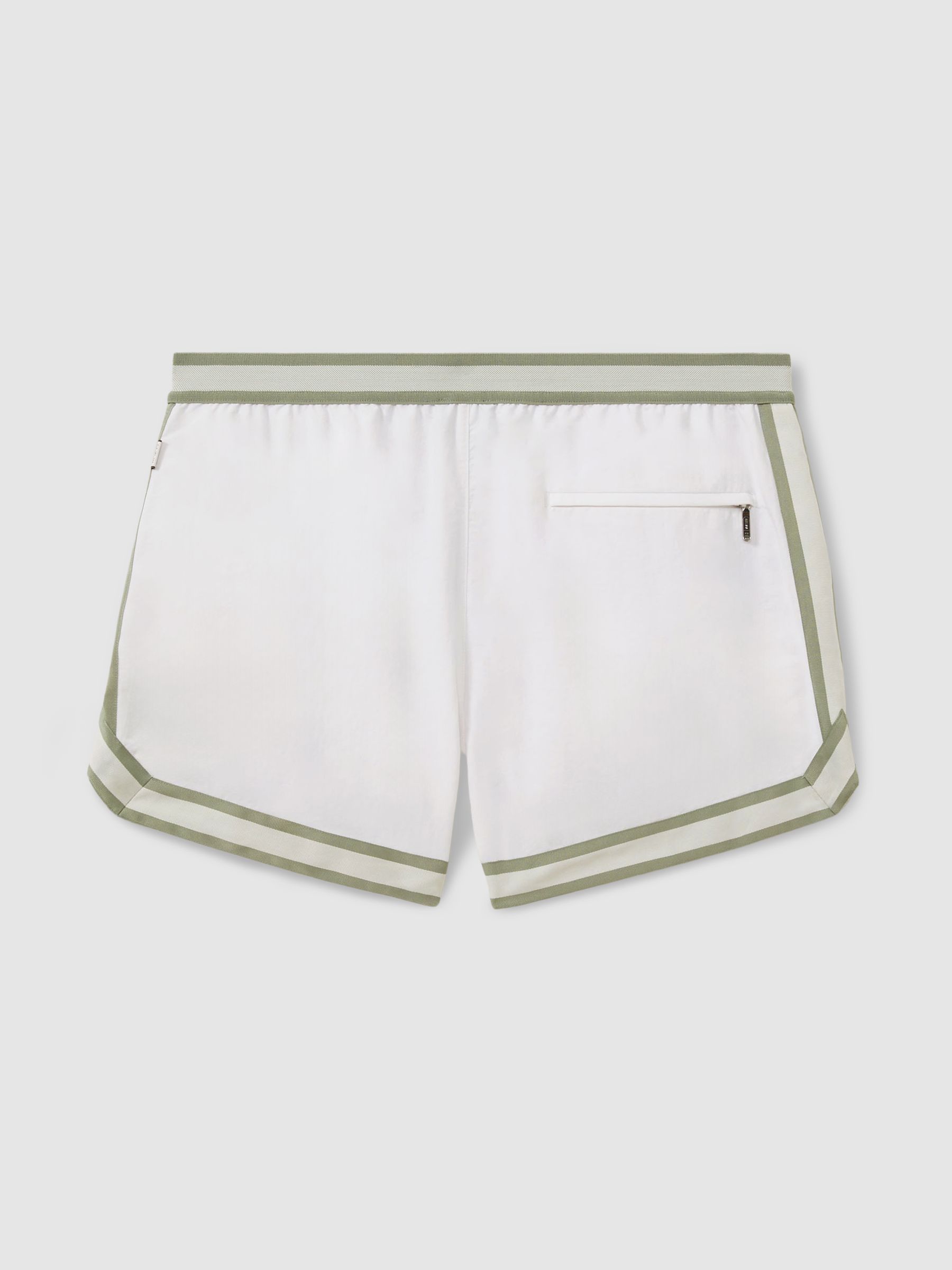 Contrast Stripe Elasticated Waist Swim Shorts in White
