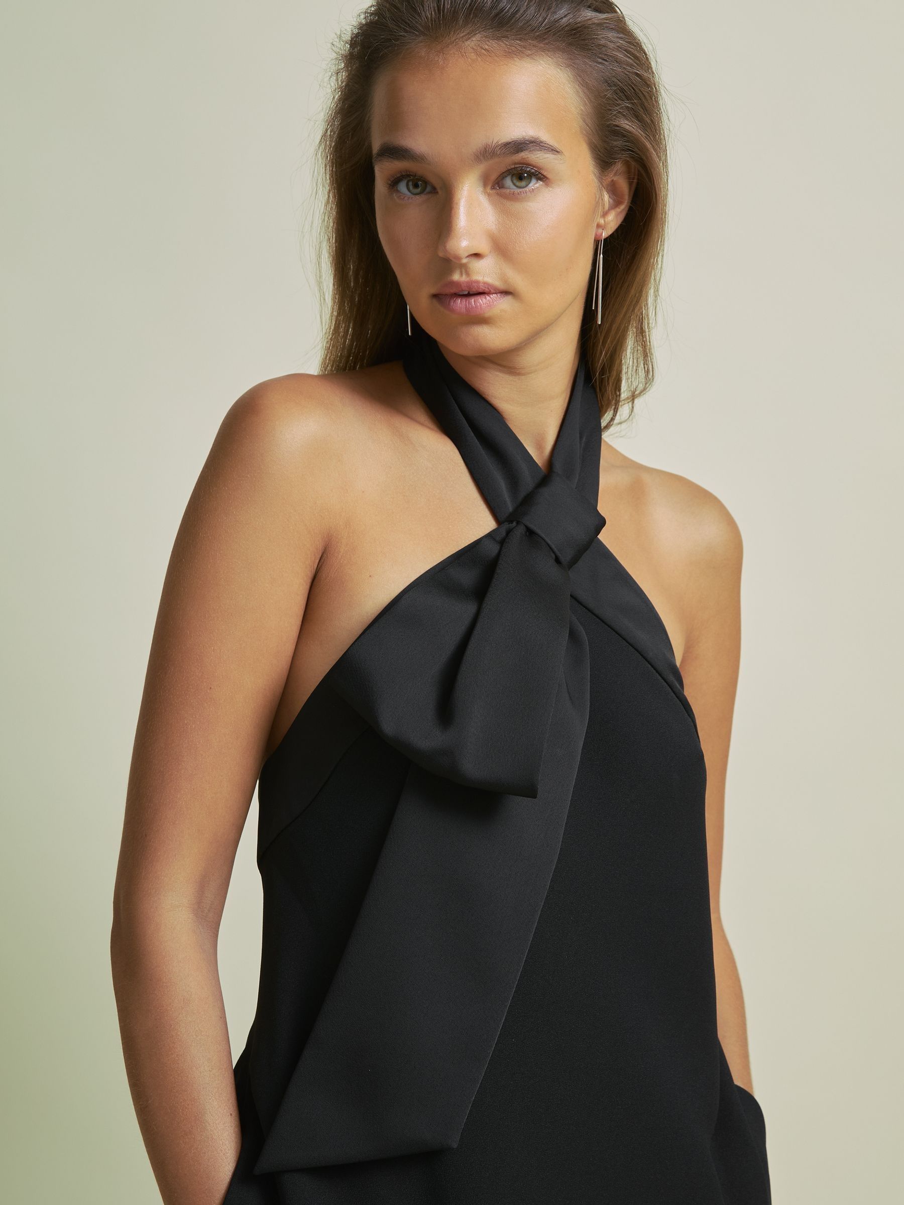Florere Bow-Detail Halterneck Maxi Dress in Black