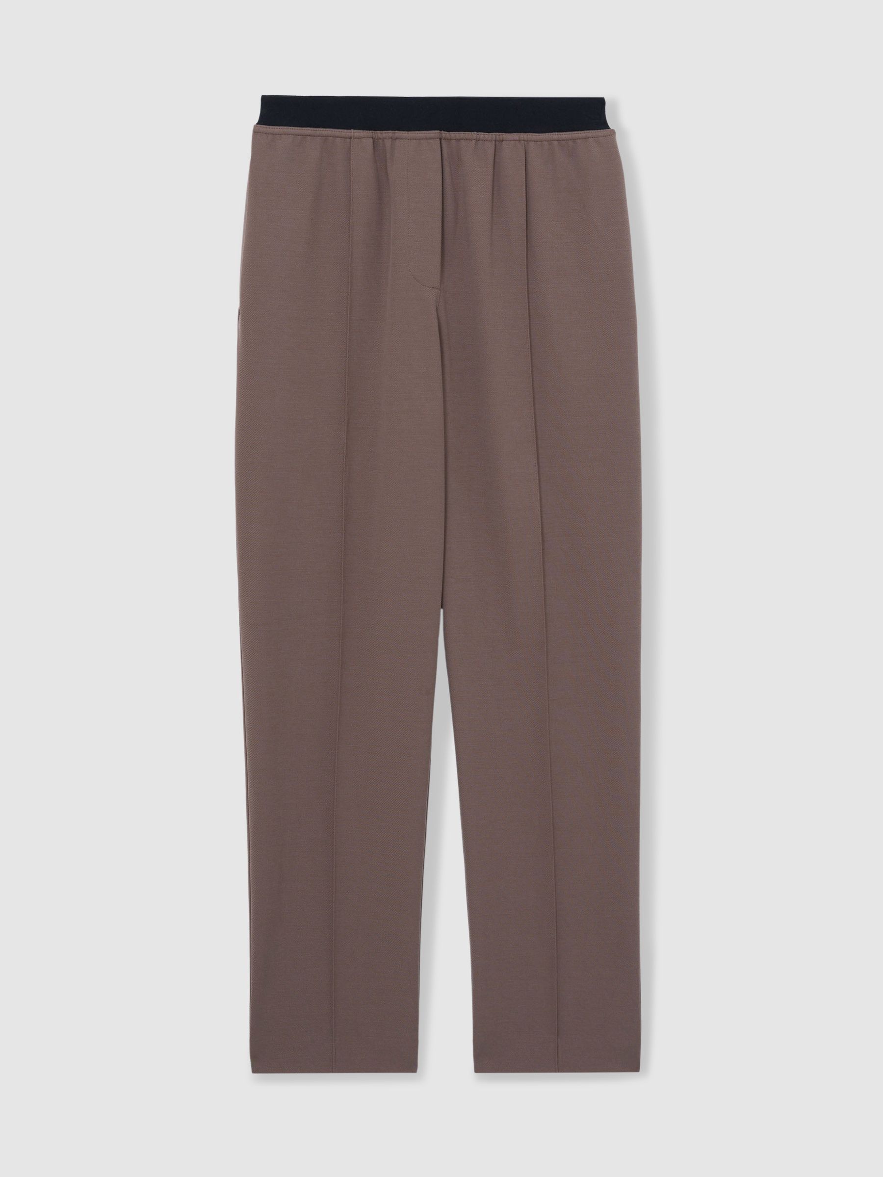 Elasticated-Waistband Tapered Trousers in Mink Neutral