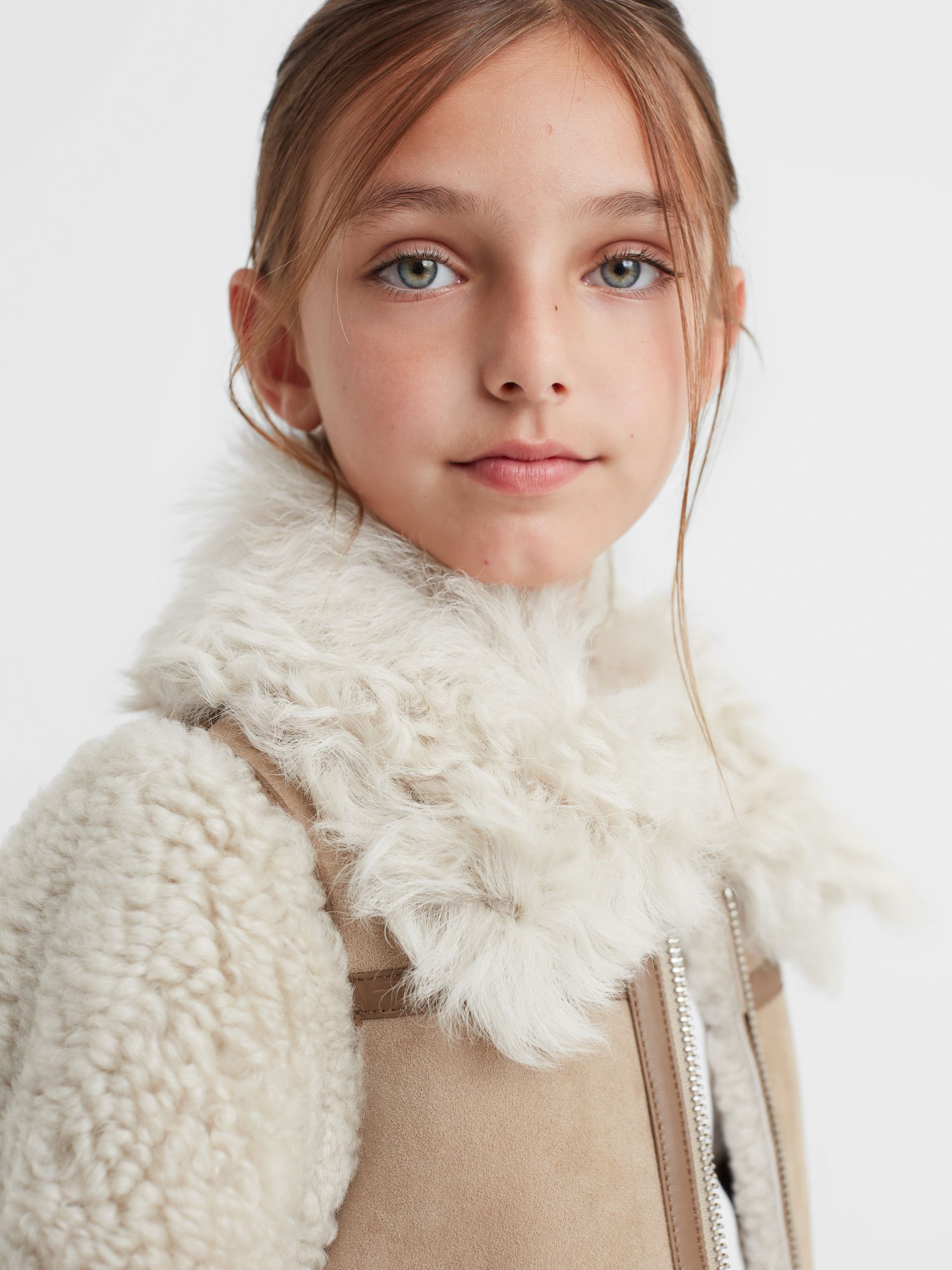 4-9 yrs Suede Sheepskin Zip-Through Jacket in Neutral