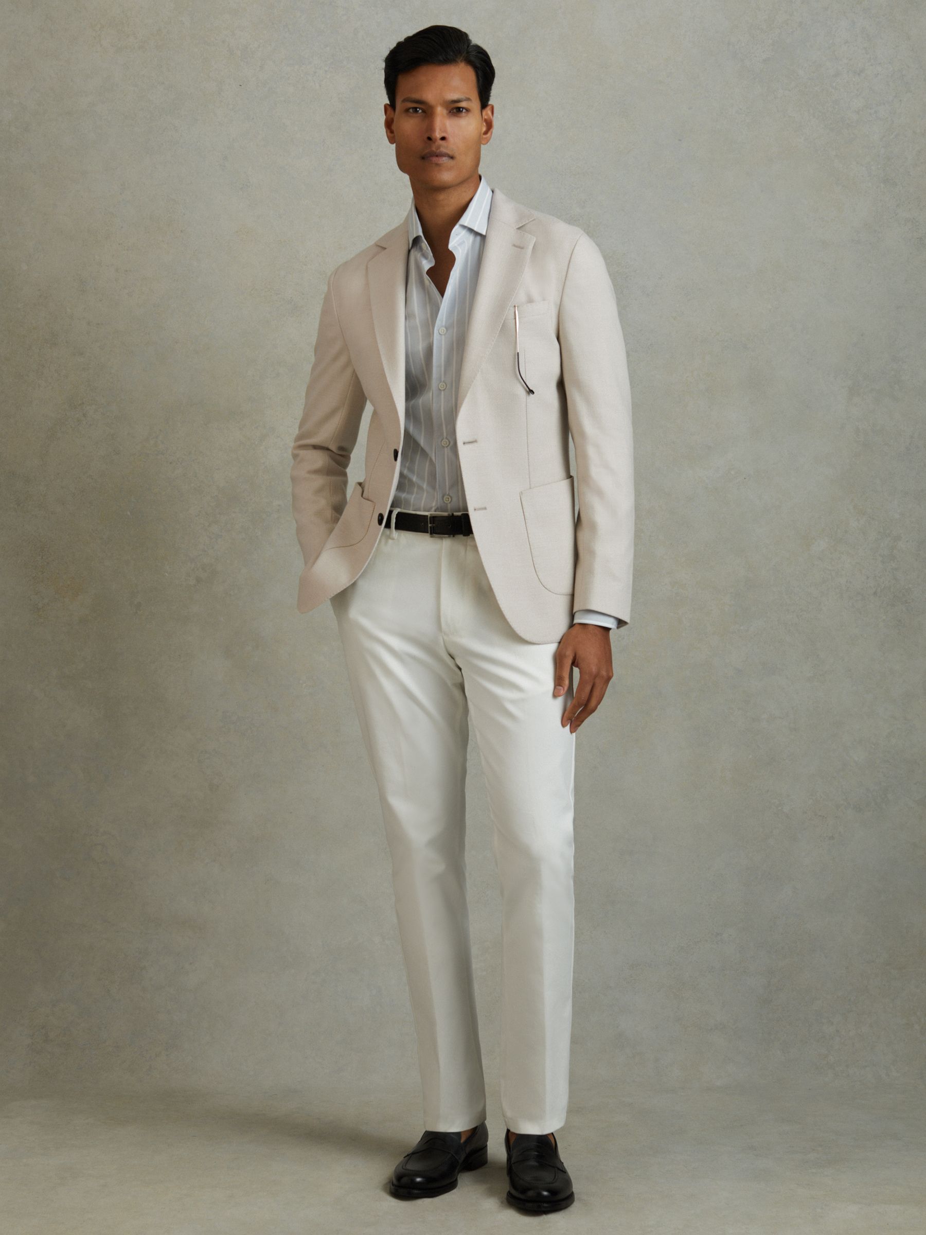 Single Breasted Blazer With Cotton in Stone