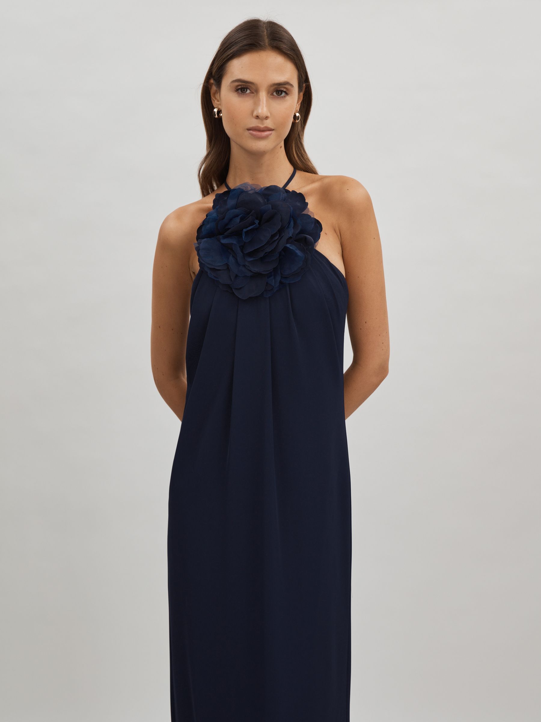 Halston Rosette Maxi Dress in Navy