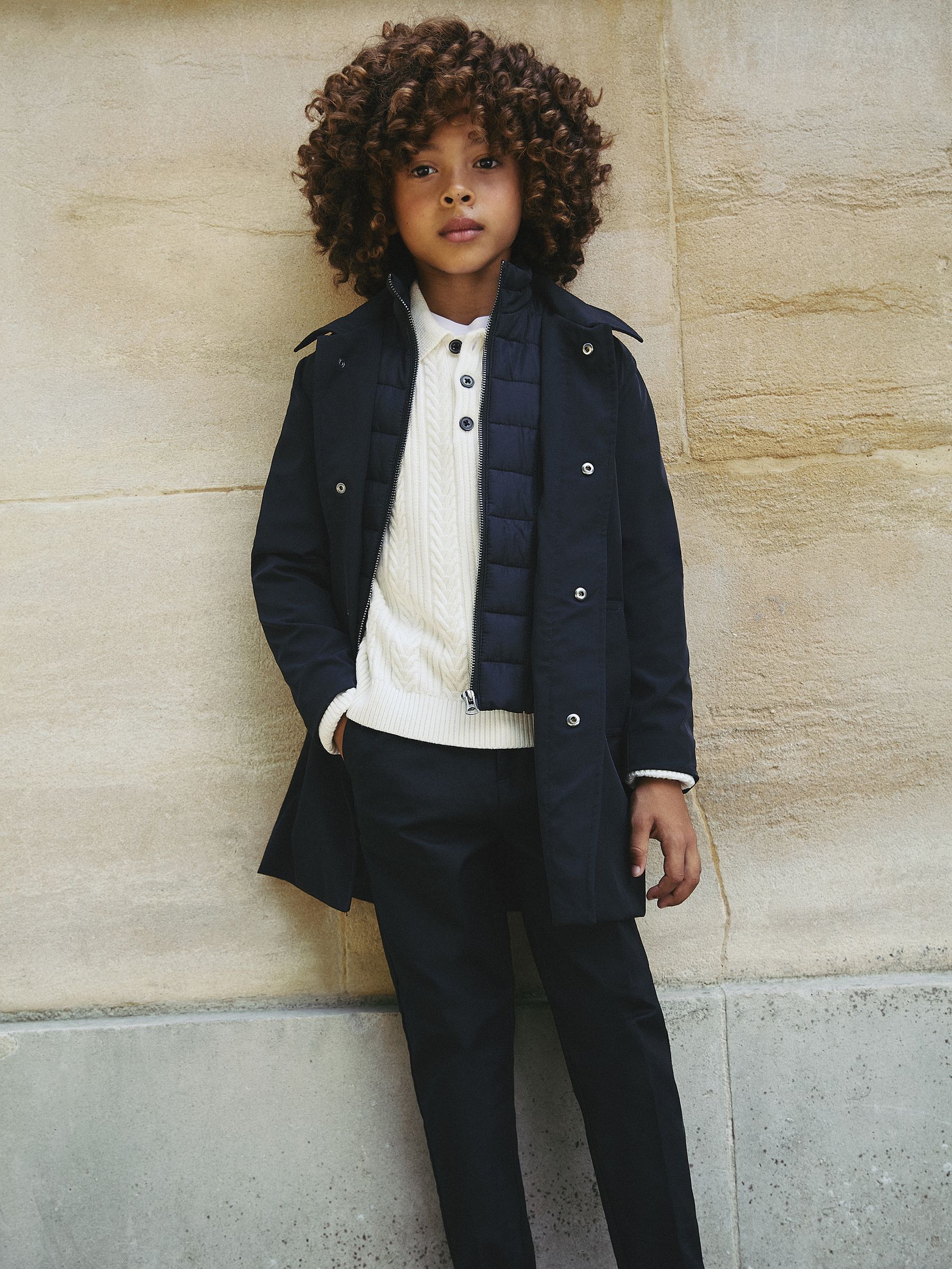 9-13 yrs Gabardine Coat with Removable Gilet in Navy