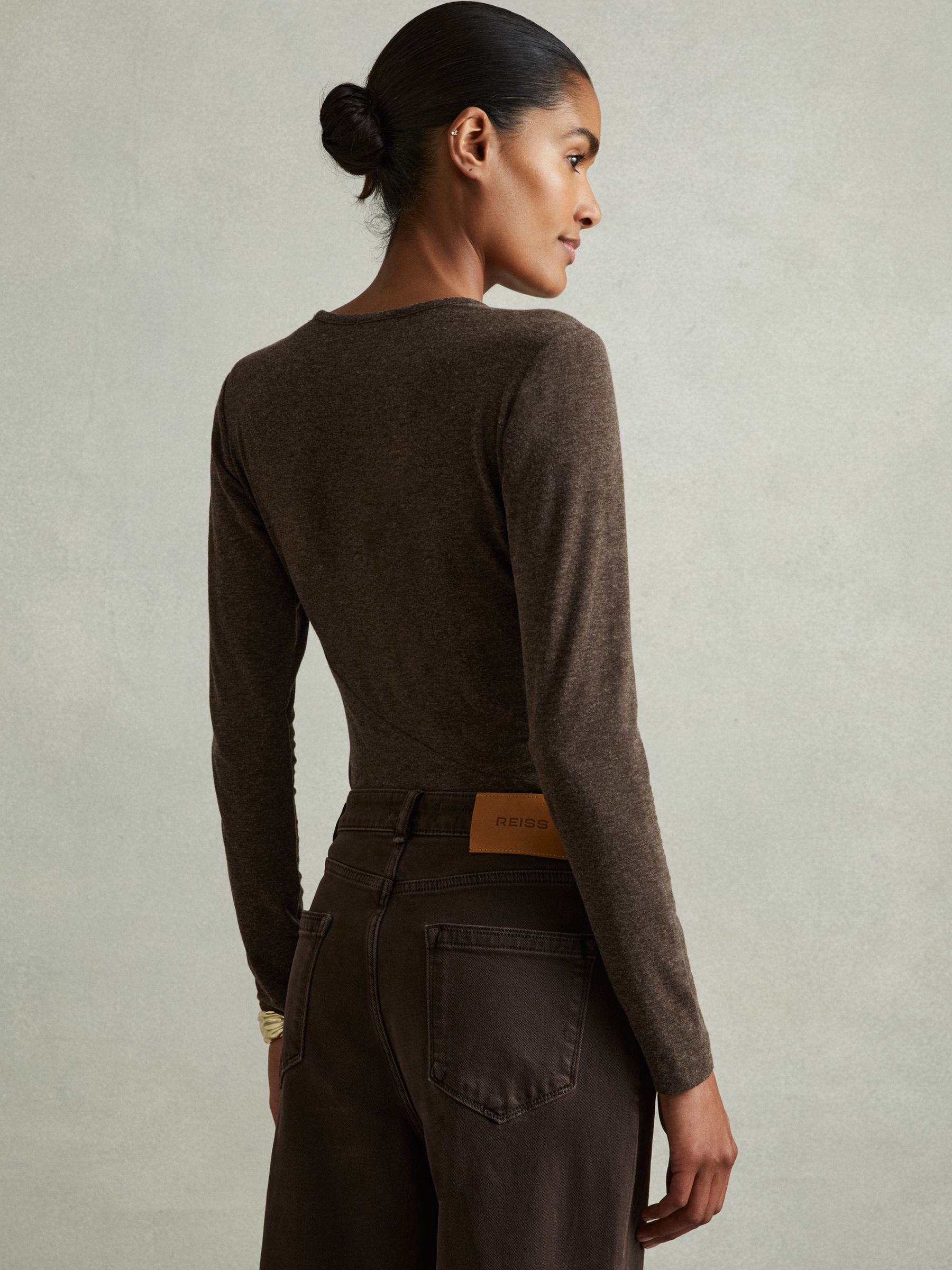 Marled Asymmetric Ruched Top in Chocolate