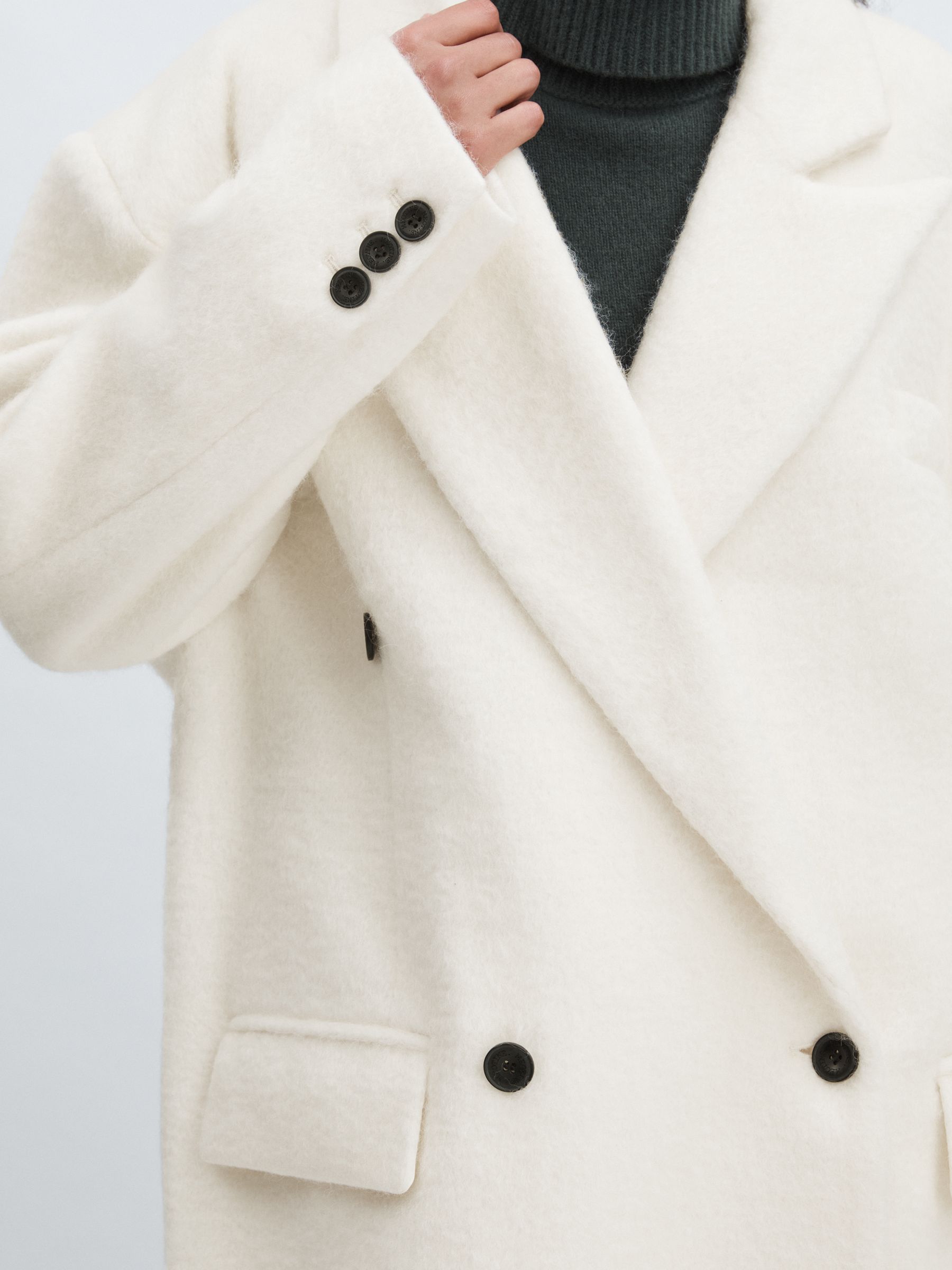Meotine Double-Breasted Coat With Mohair in Cream