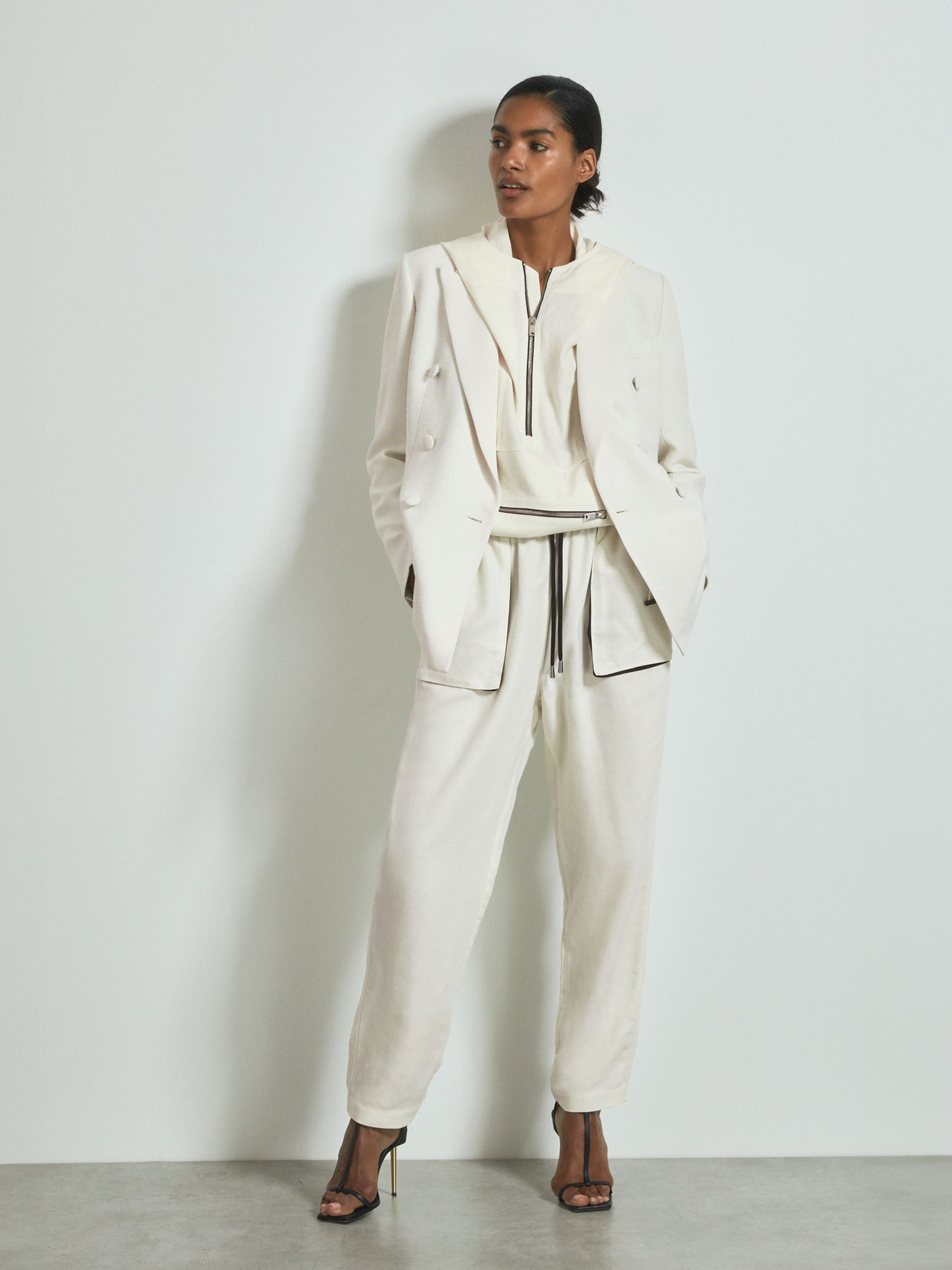 Atelier Linen Blend Hooded Sports Jacket in White