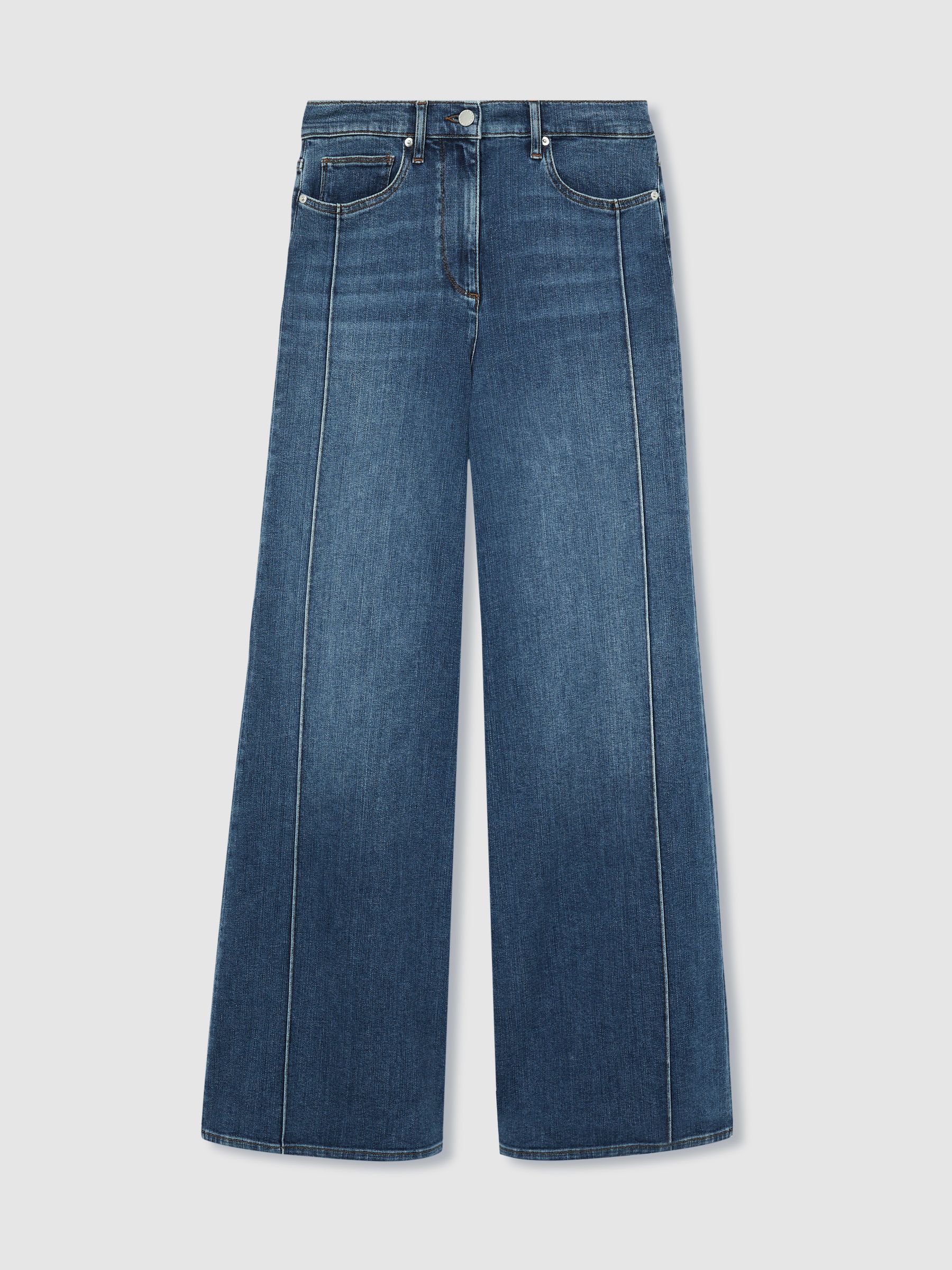 Stretch-Cotton Wide-Leg Jeans in Mid Blue