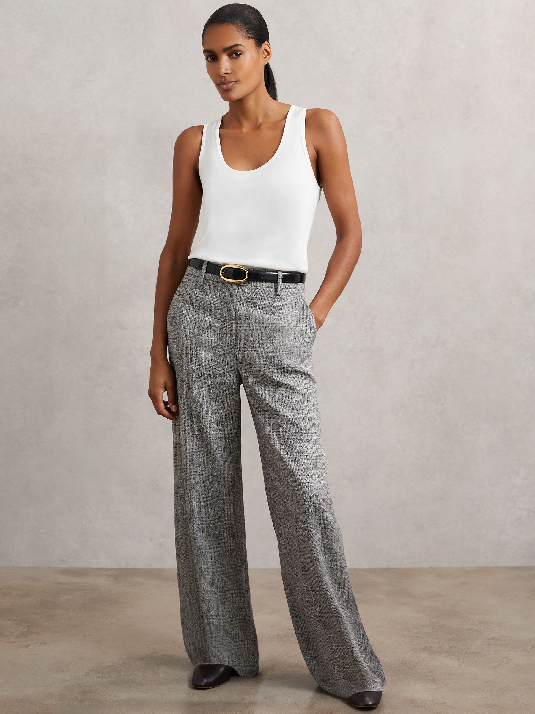 Petite Wide-Leg Textured Suit Trousers in Grey