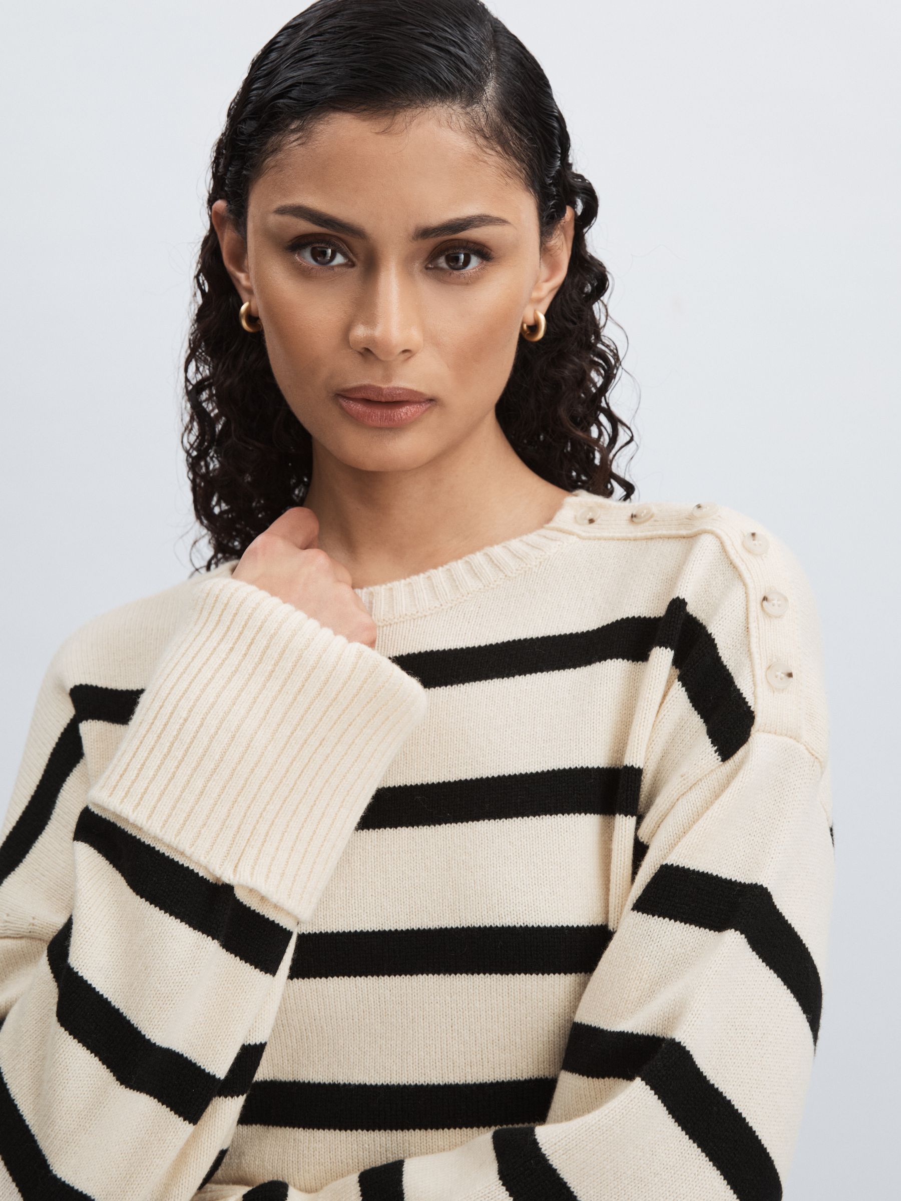 Paige Wool Blend White Jumper in White Stripes