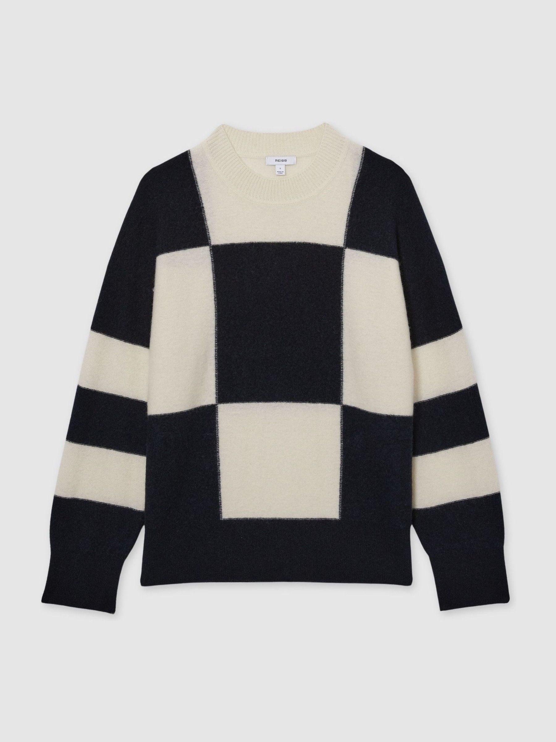 Wool-Cashmere Check-Intarsia Jumper in Black/White