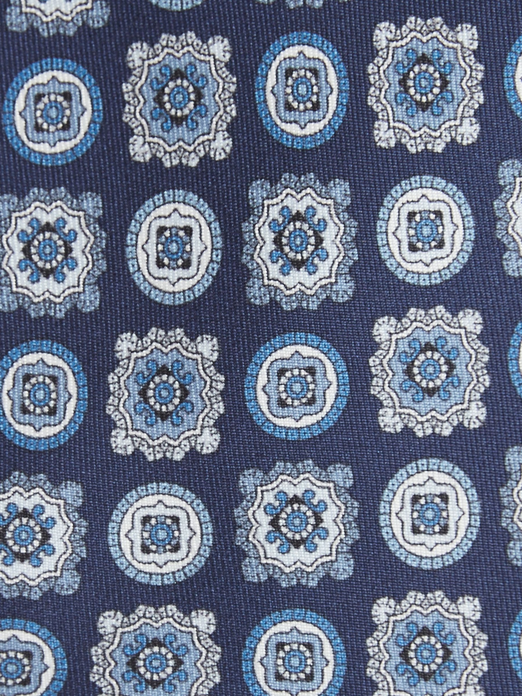 Silk Foulard Medallion Print Tie in Eclipse Blue