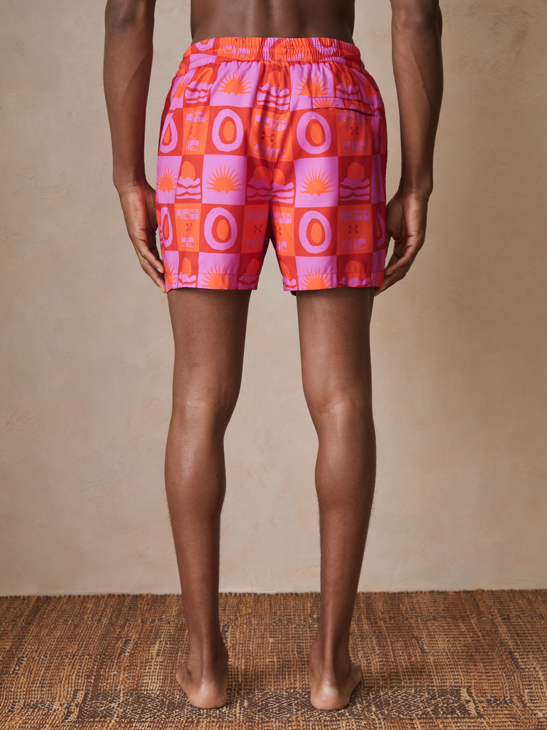 Reiss | Ché Sunset-Print Swim Shorts in Orange/Pink