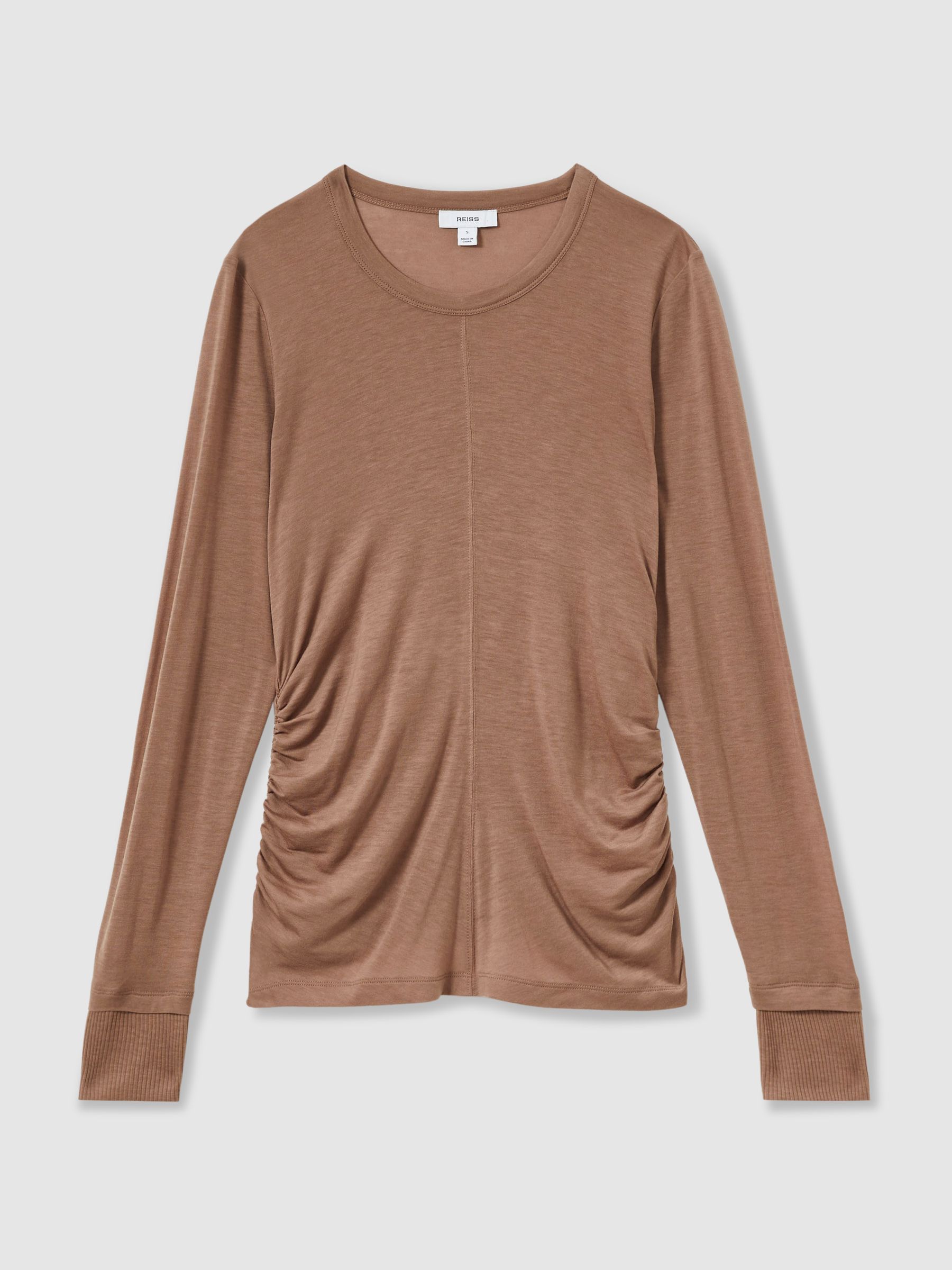 Ruched Side Crew-Neck Top in Mink