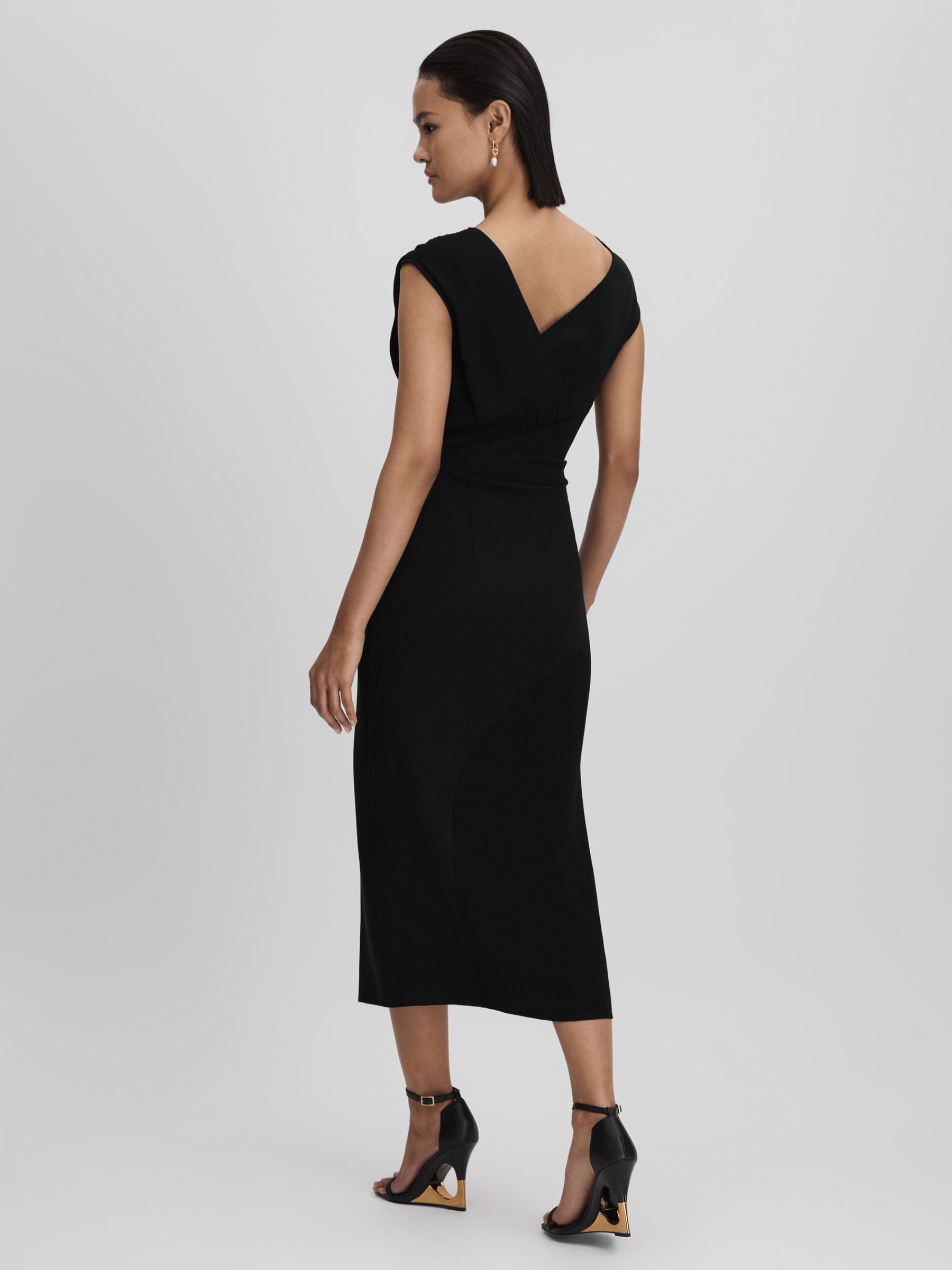 Asymmetric Bodycon Midi Dress in Black