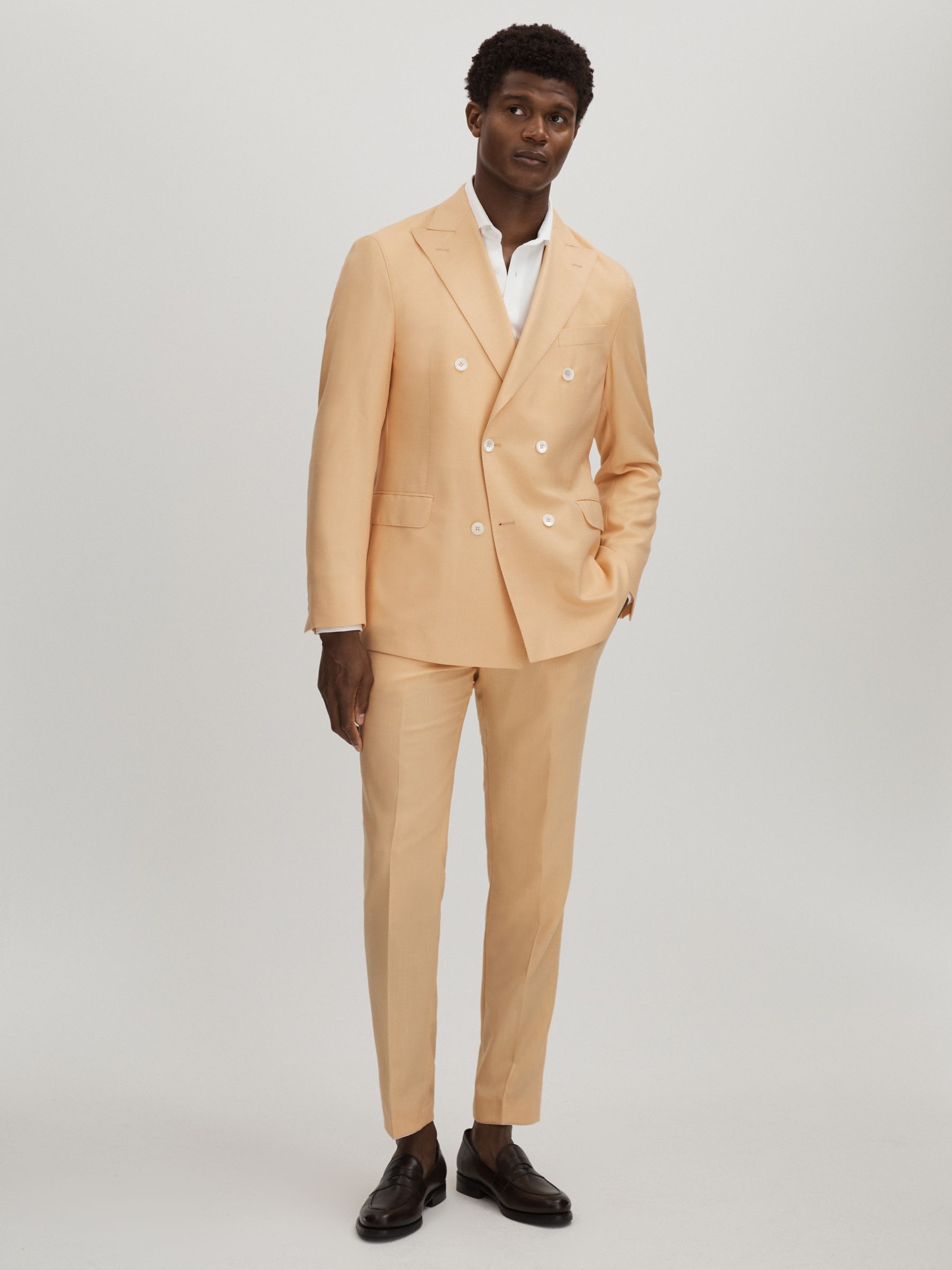 Oscar Jacobson Wool Double Breasted Blazer in Sand