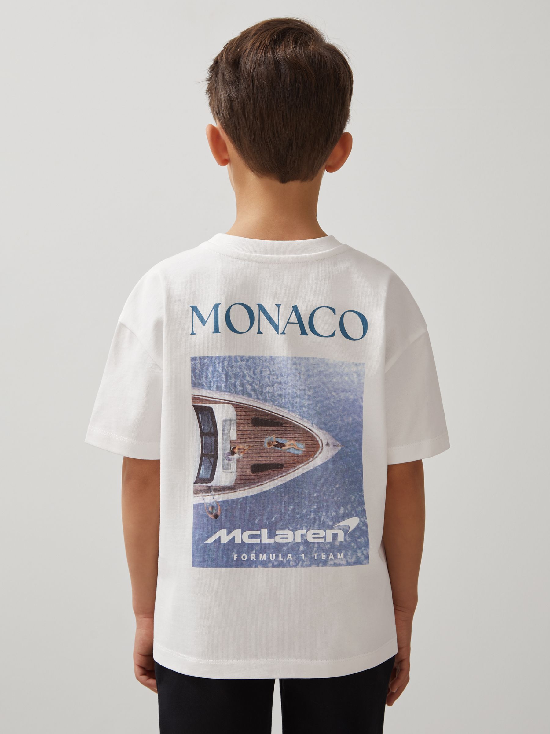 Unisex Fit McLaren F1 Team Monaco GP T-Shirt in White/Blue