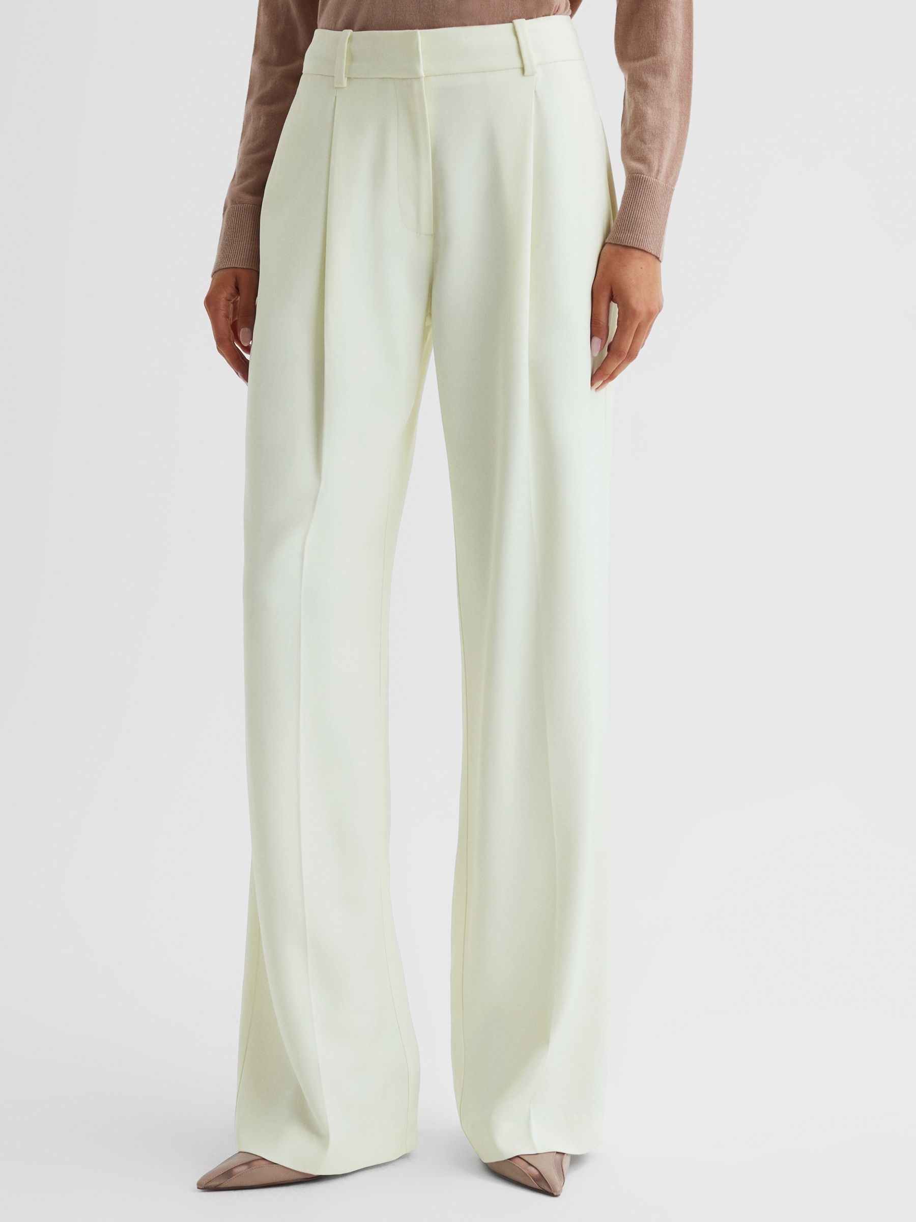 Mid Rise Wide Leg Trousers in Pale Yellow