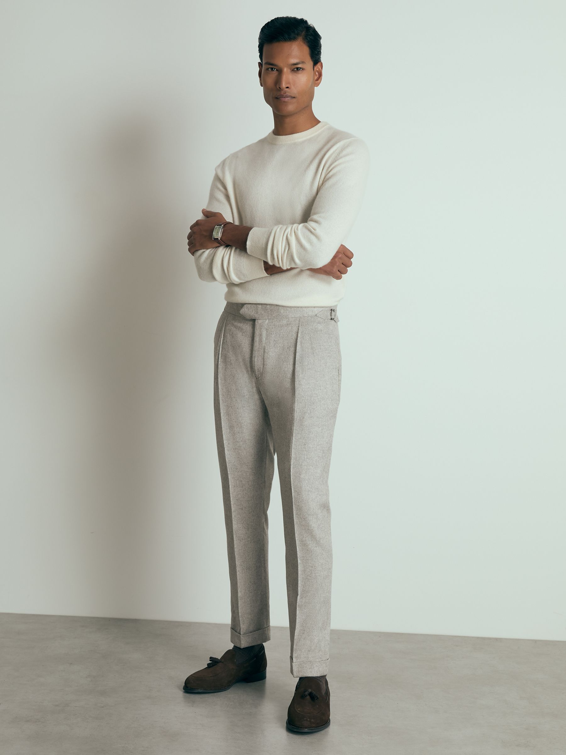 Atelier Tapered Wool Suit Trousers in Grey Melange
