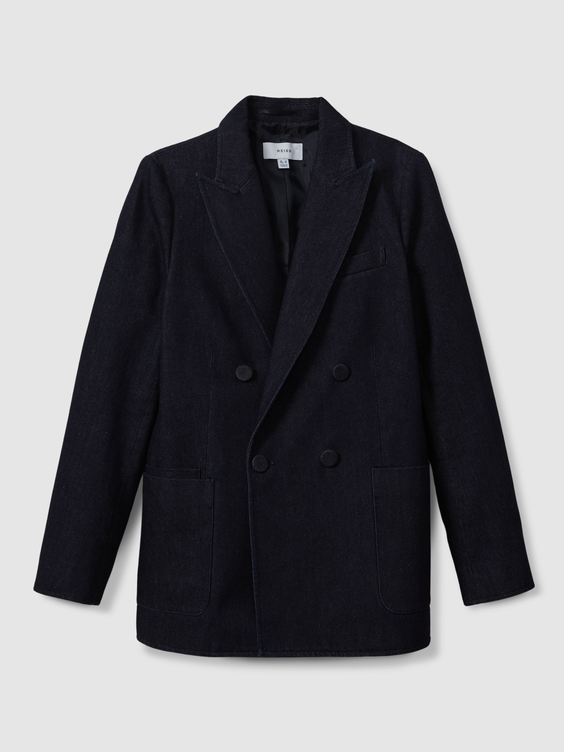 Double Breasted Denim Suit: Blazer in Dark Blue