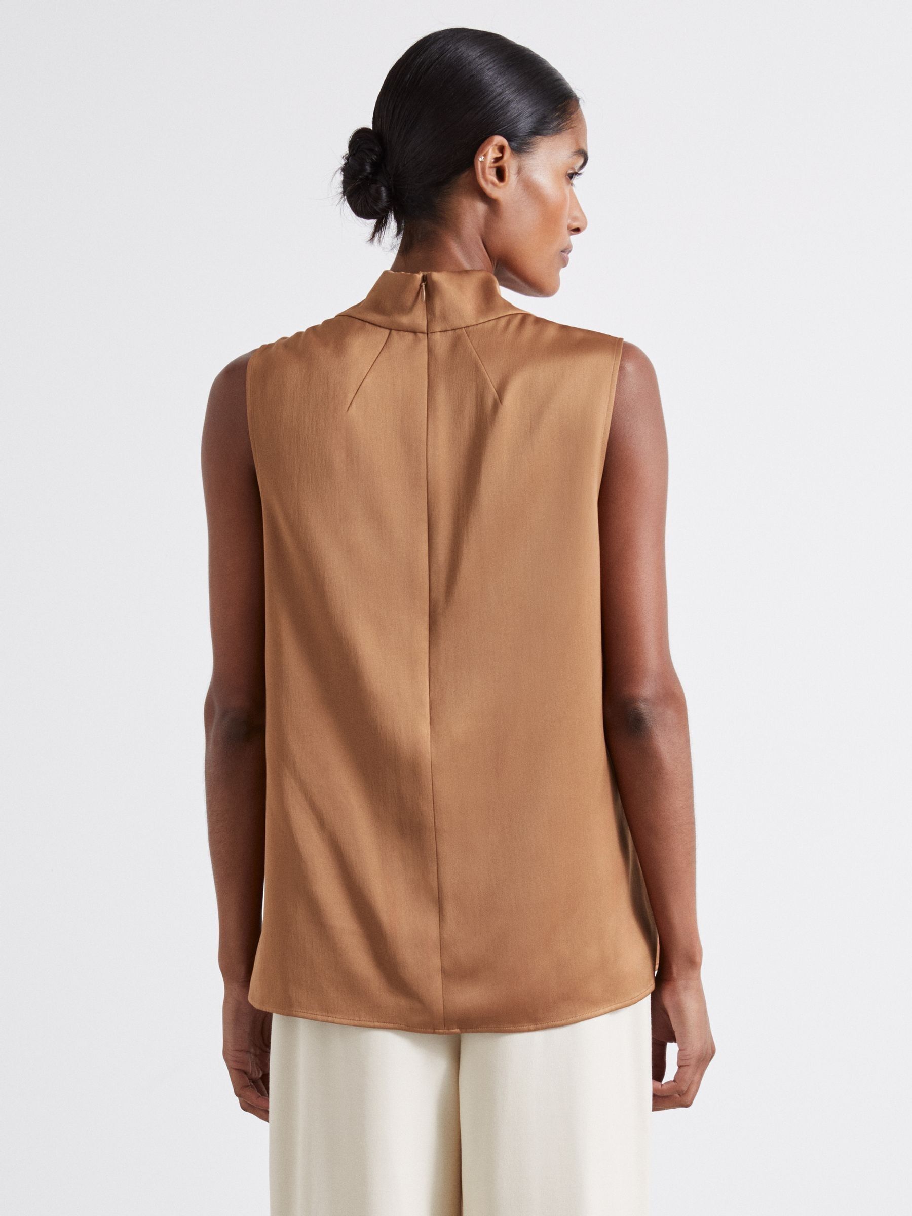 Atelier Satin Cowl-Neck Top in Tan