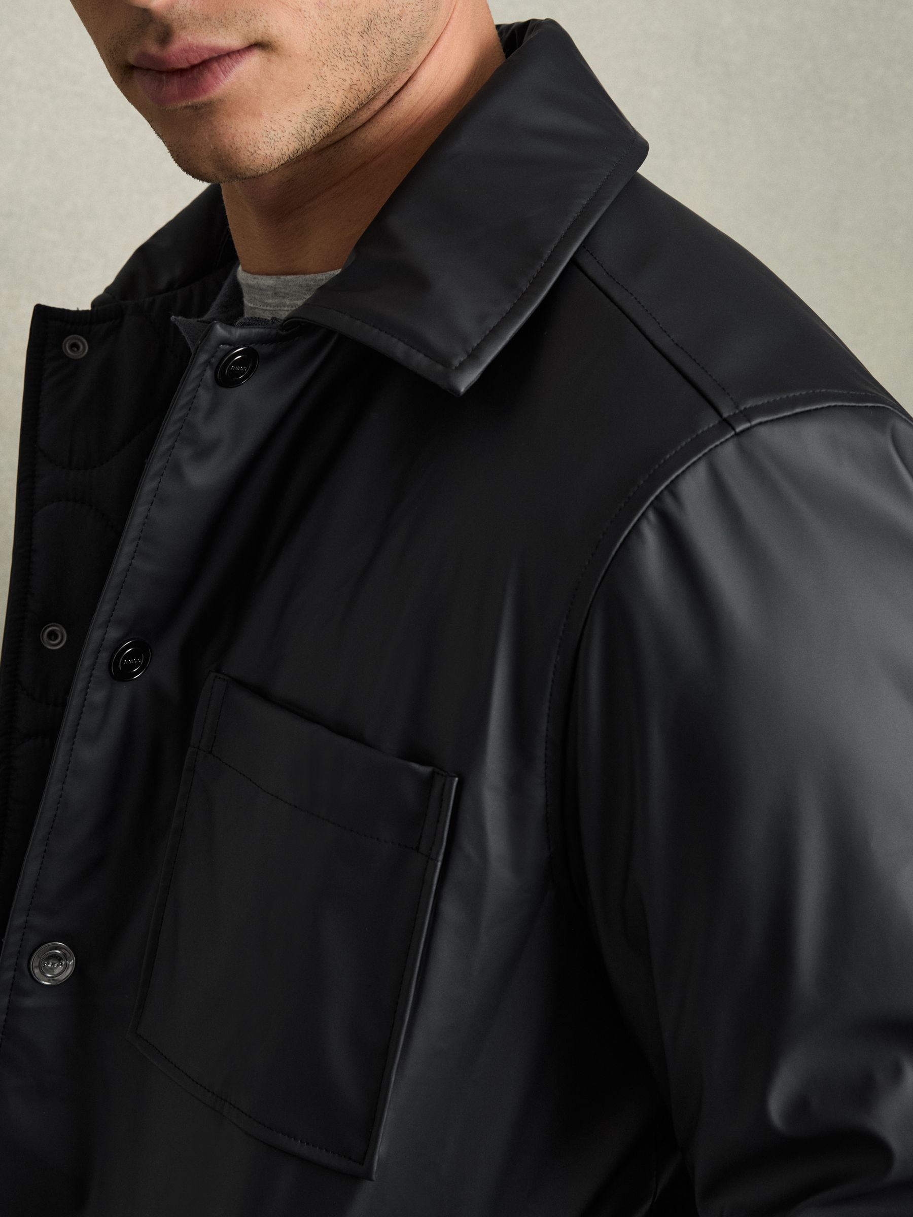 Padded Technical Press-Stud Overshirt in Navy