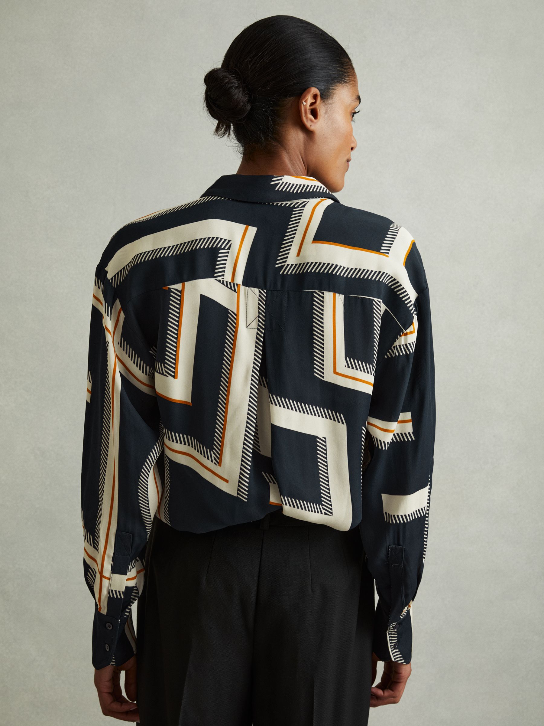 Isadora Navy Geometric Print Button Through Shirt