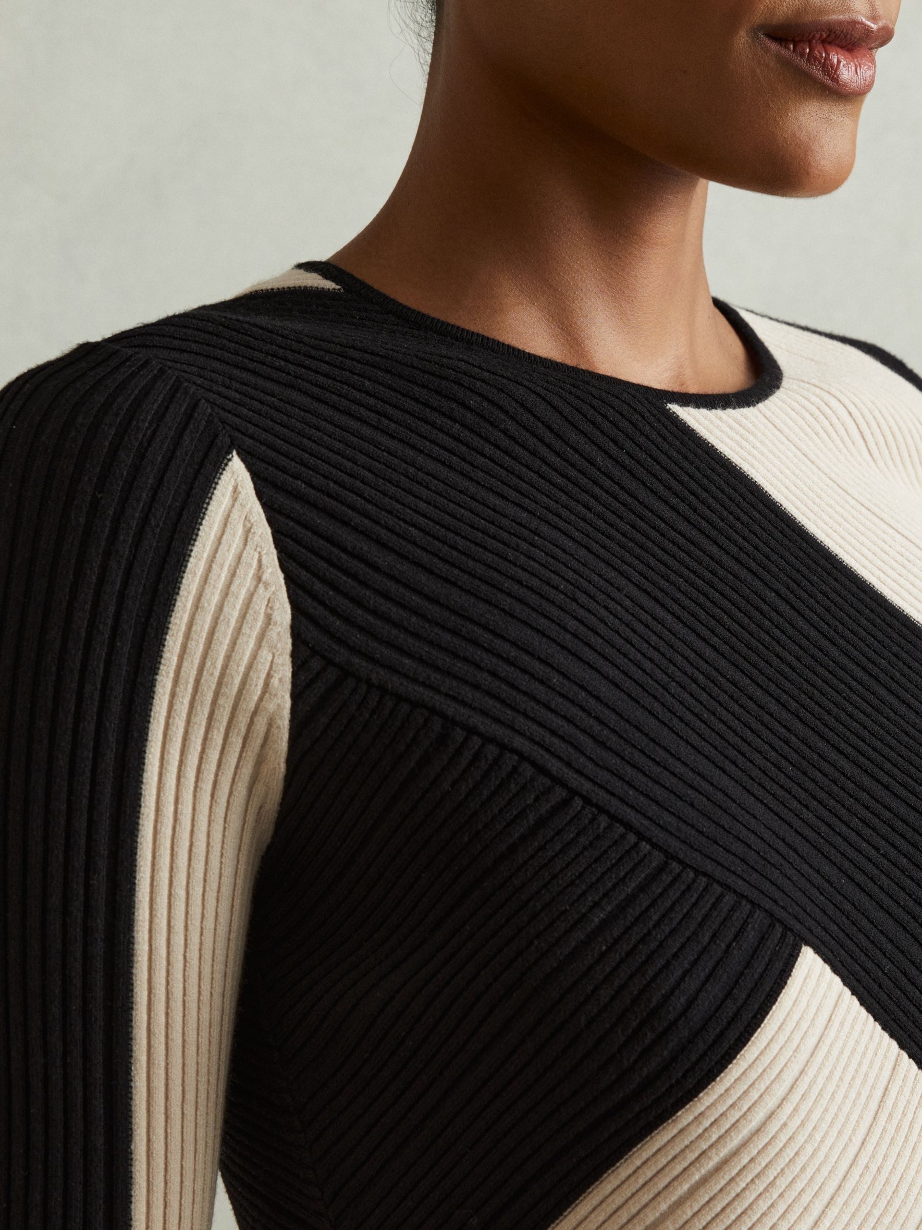 Petite Knitted Colourblock Asymmetric Midi Dress in Black/Camel