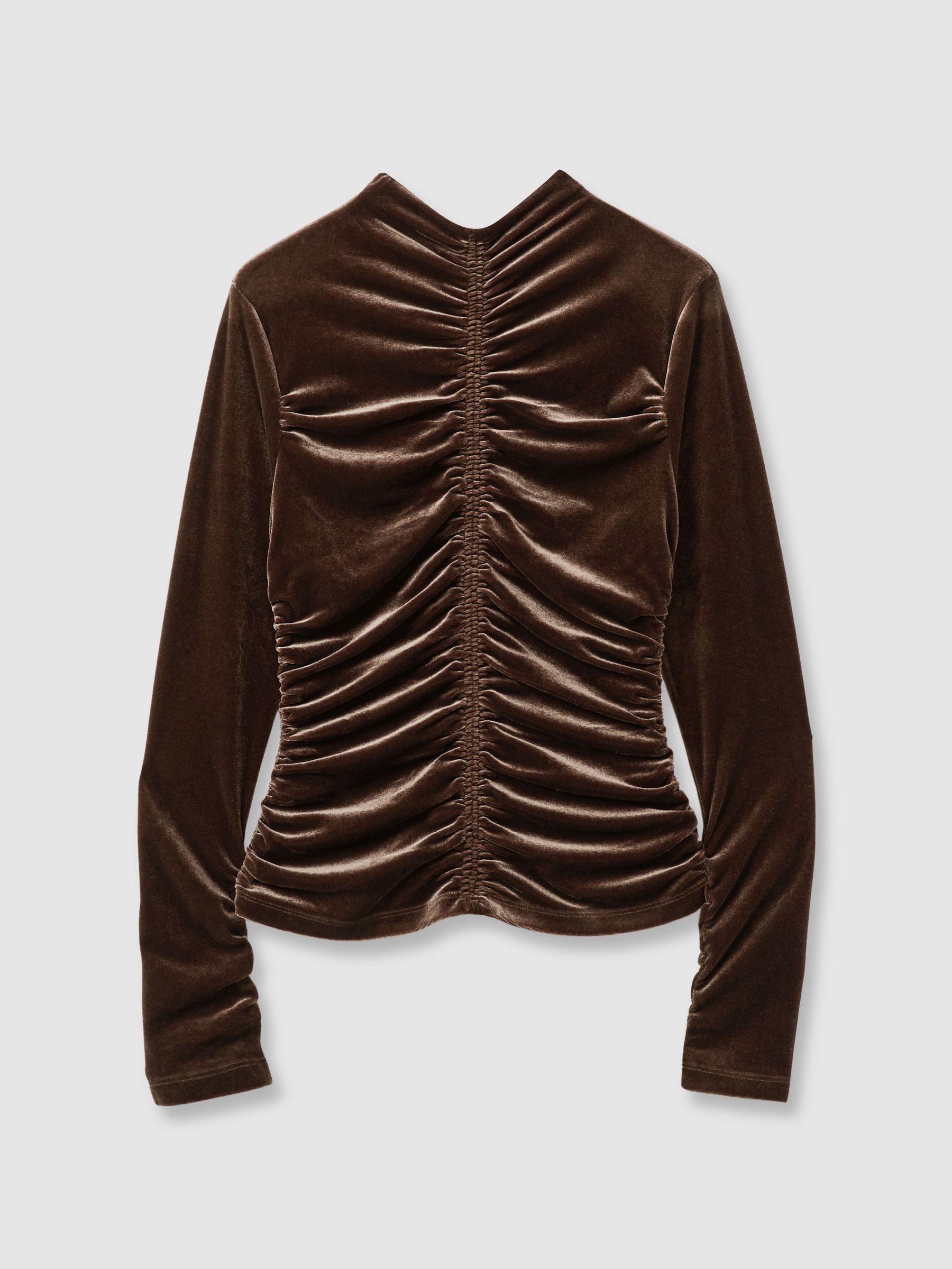 Velvet Ruched Long-Sleeve Top in Chocolate