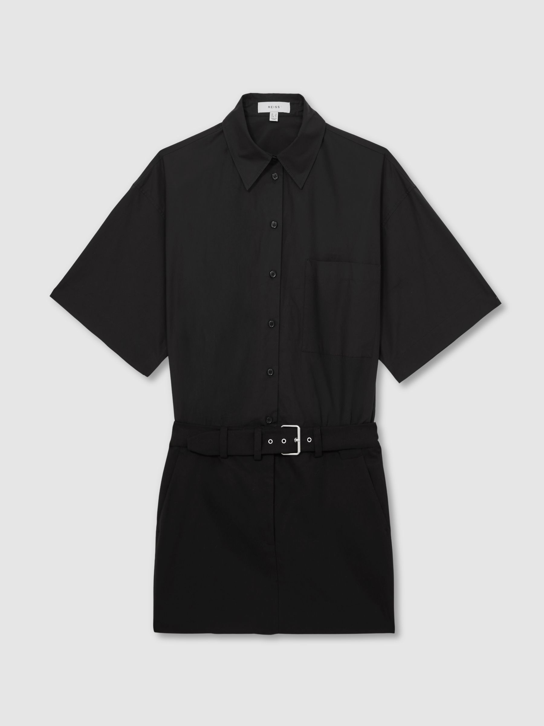Cotton Woven Belted Shirt Dress in Black