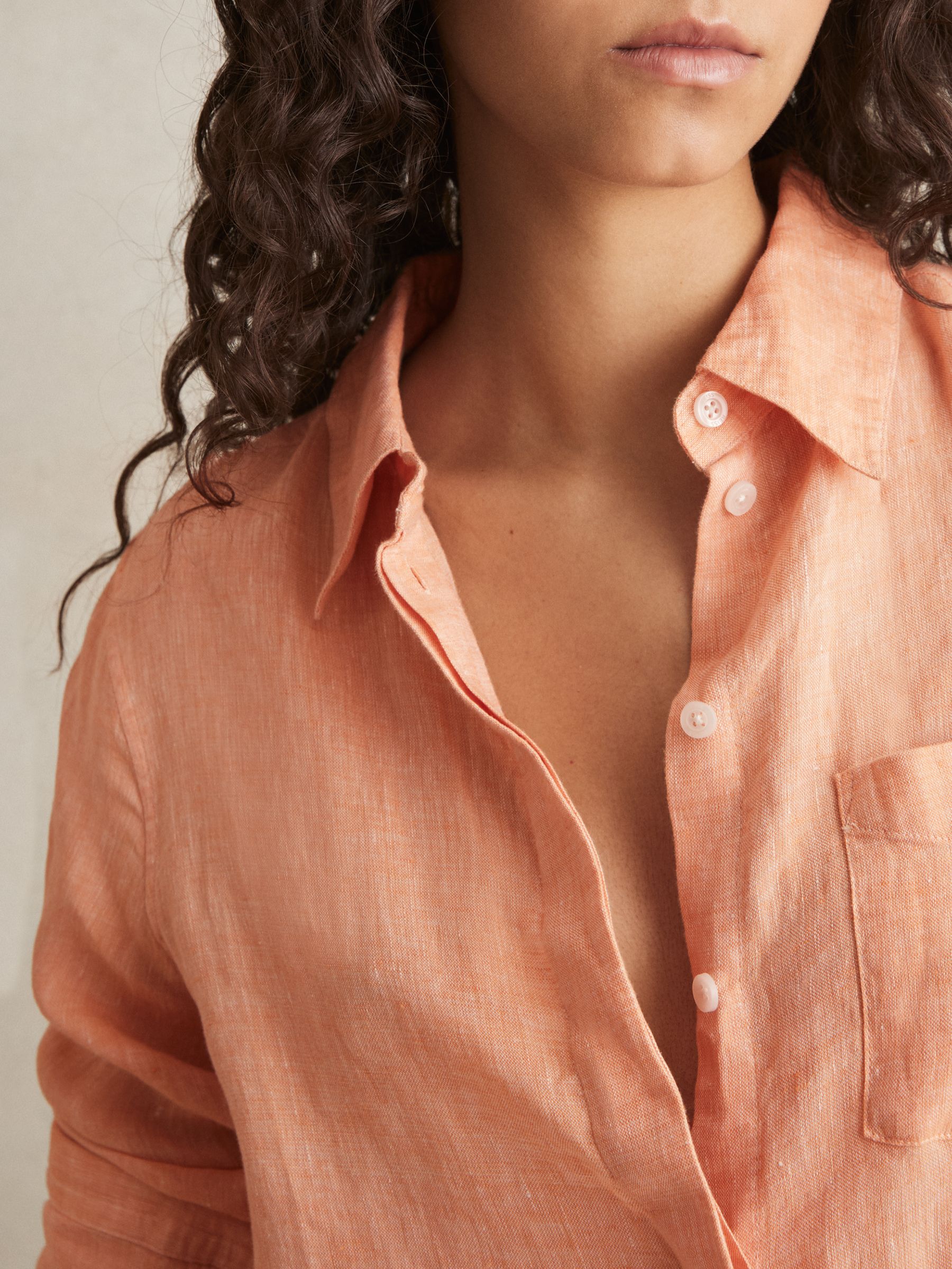 Linen Button-Through Shirt in Orange
