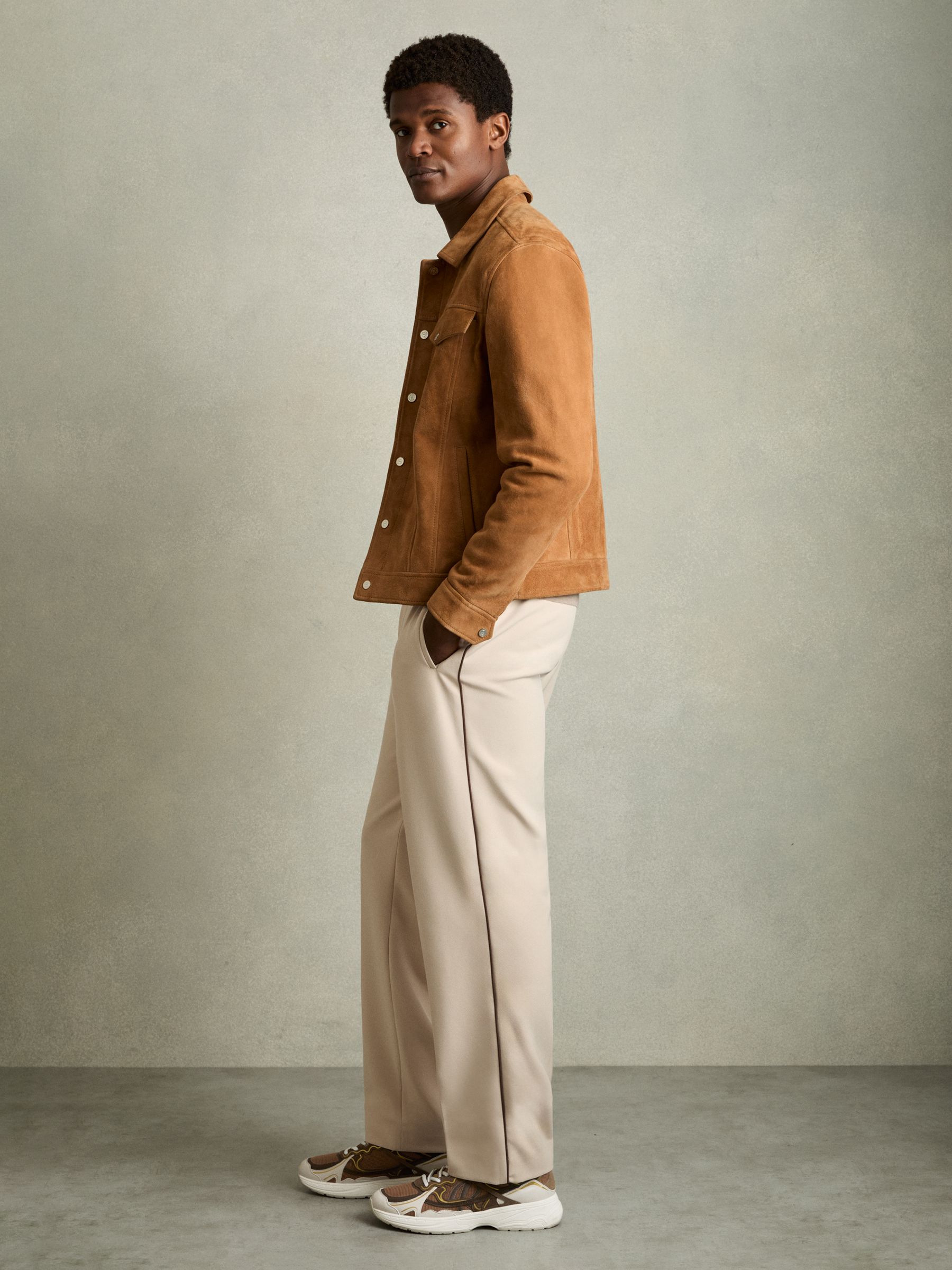 Nubuck and Mesh Trainers in Tobacco