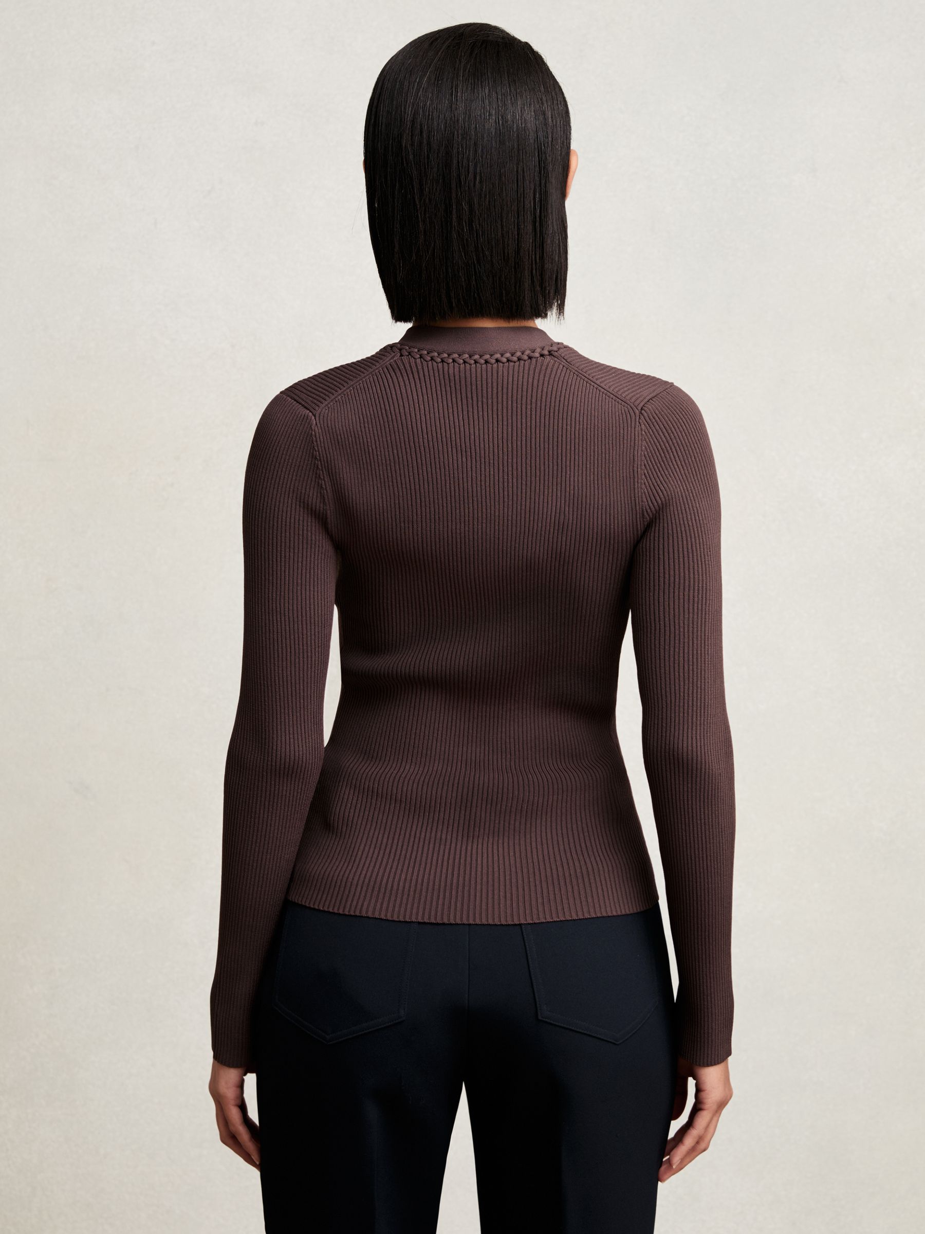 Craft-Stitch Rib-Knit Top in Mocha Brown