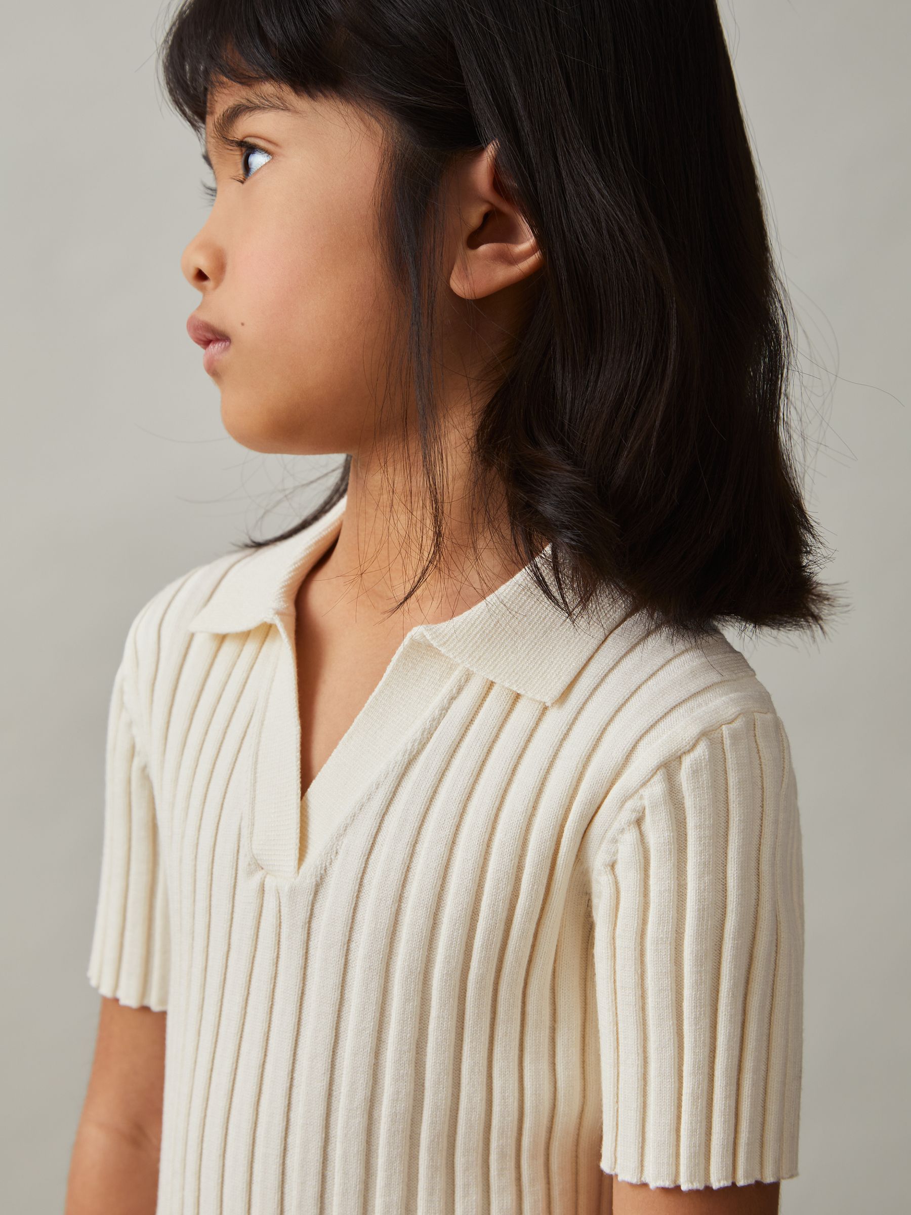 9-13 yrs Rib-Knit Polo Top in Ivory