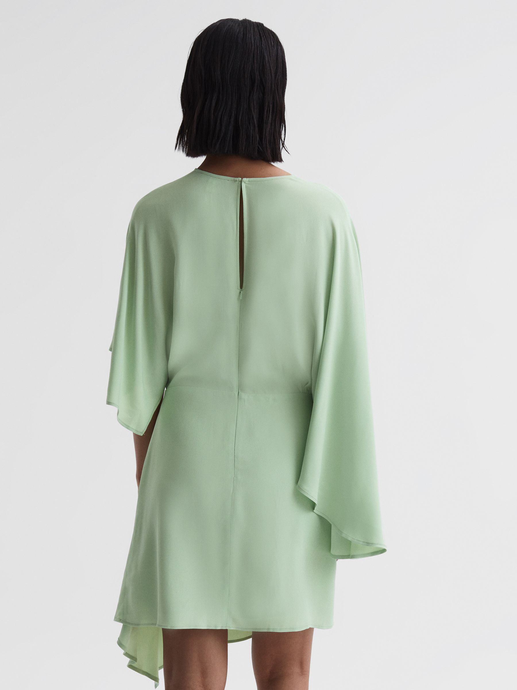 Cape Sleeve Asymmetric Mini Dress in Sage