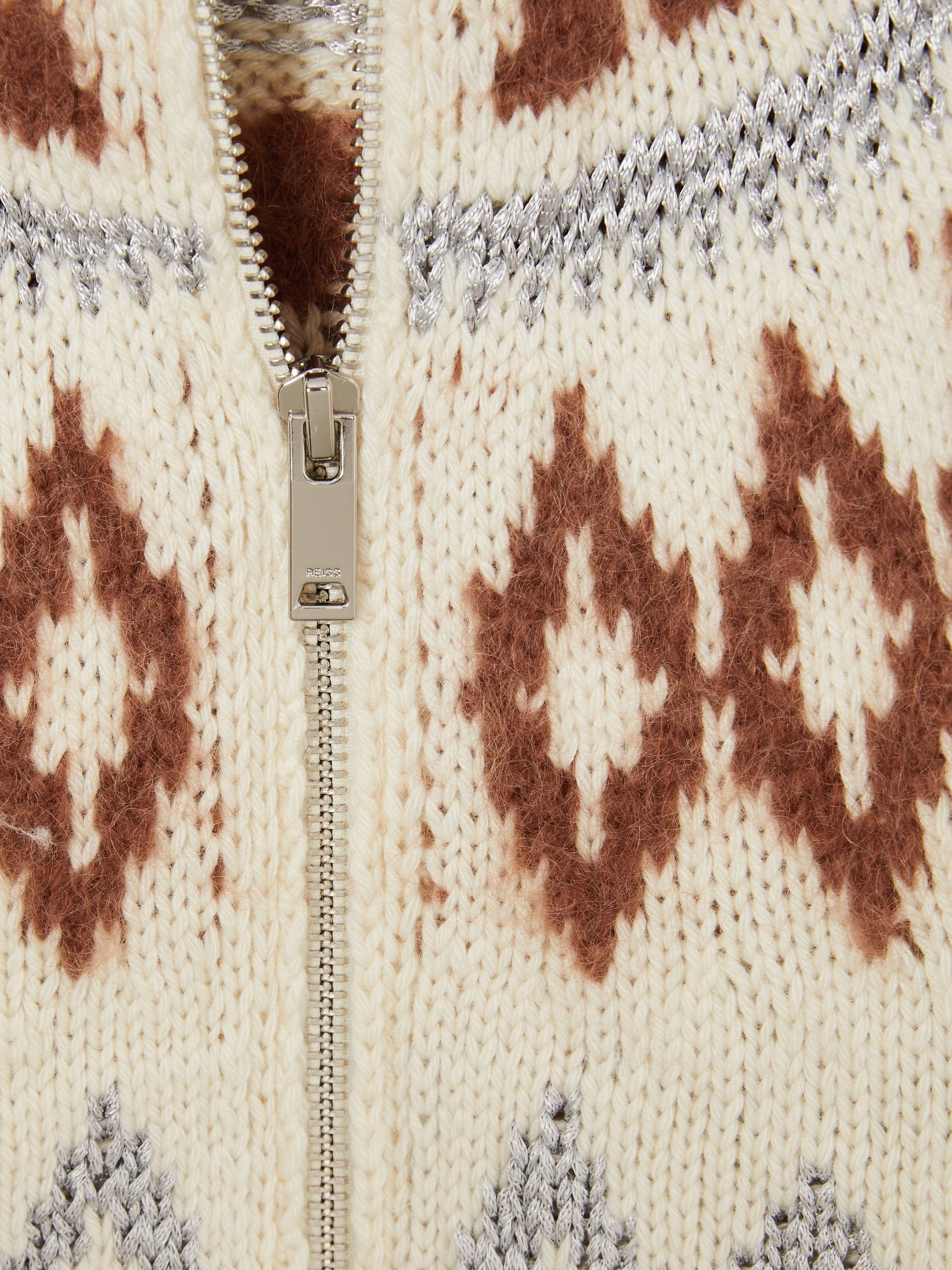 9-13 yrs Zipped Fair-Isle Cardigan with Wool and Cashmere in Cream