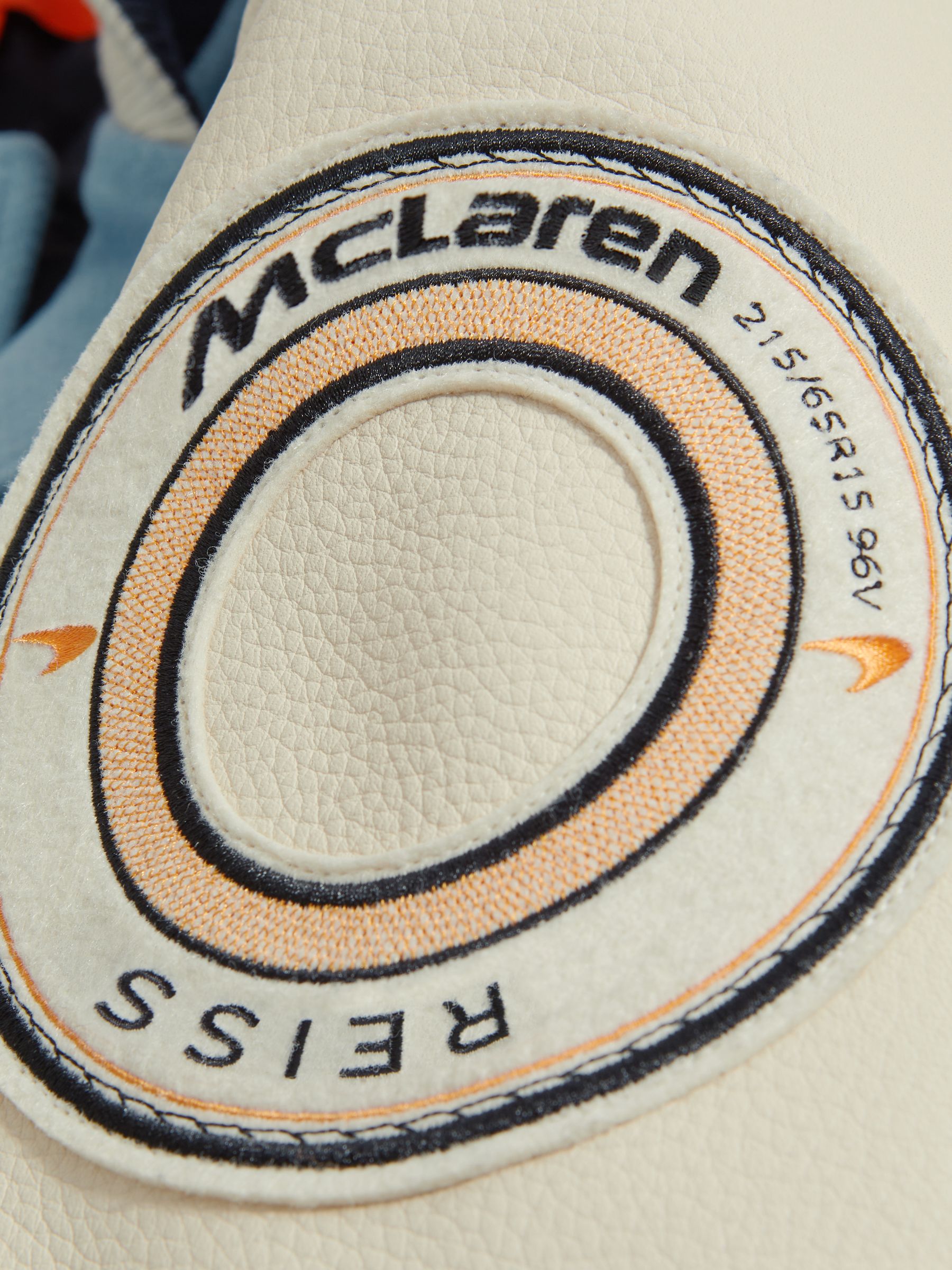 Leather Varsity Jacket in Soft Blue/Ecru