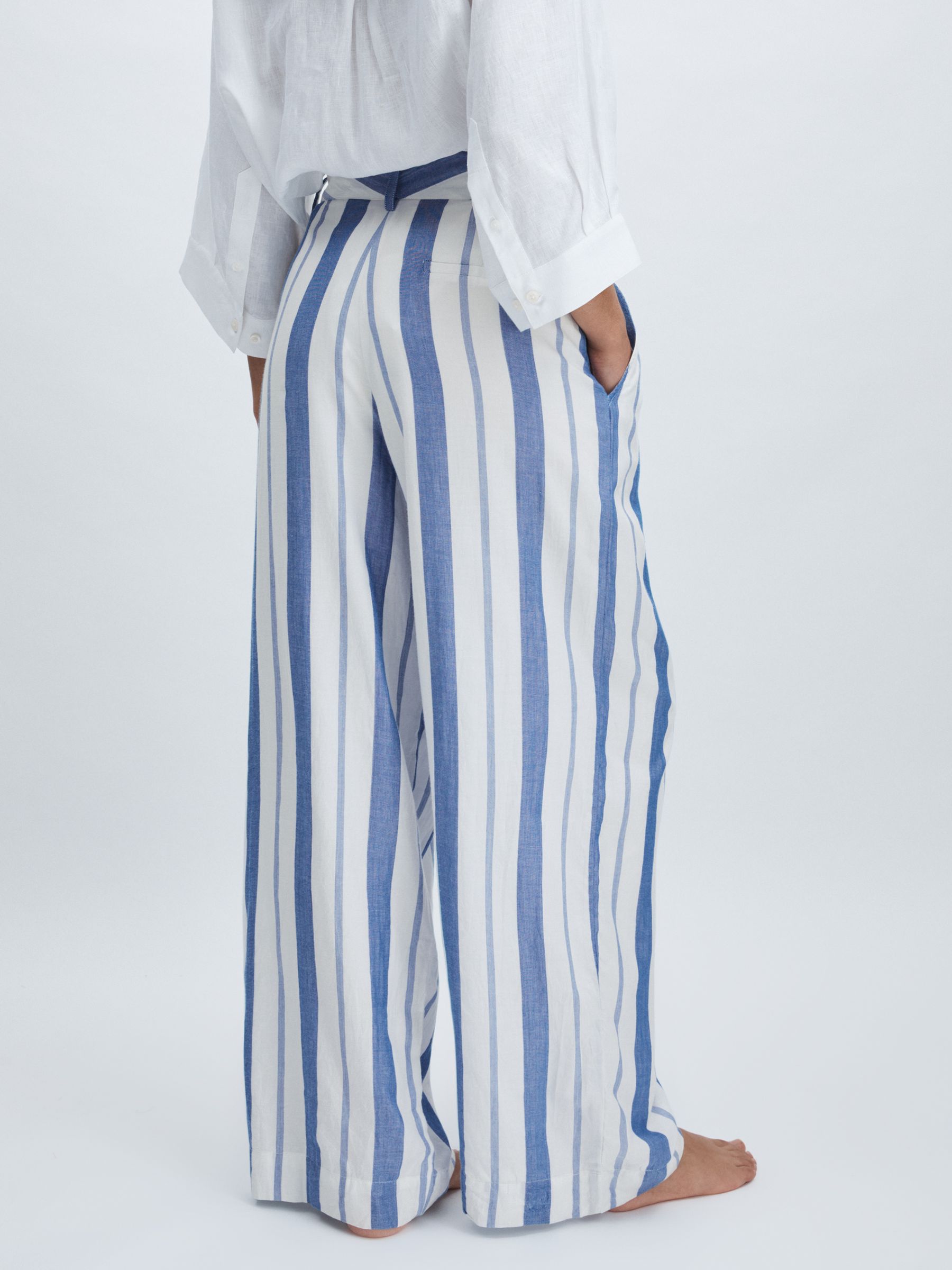 Mille 100% Cotton Striped Wide-Leg Trousers in Blue Stripe