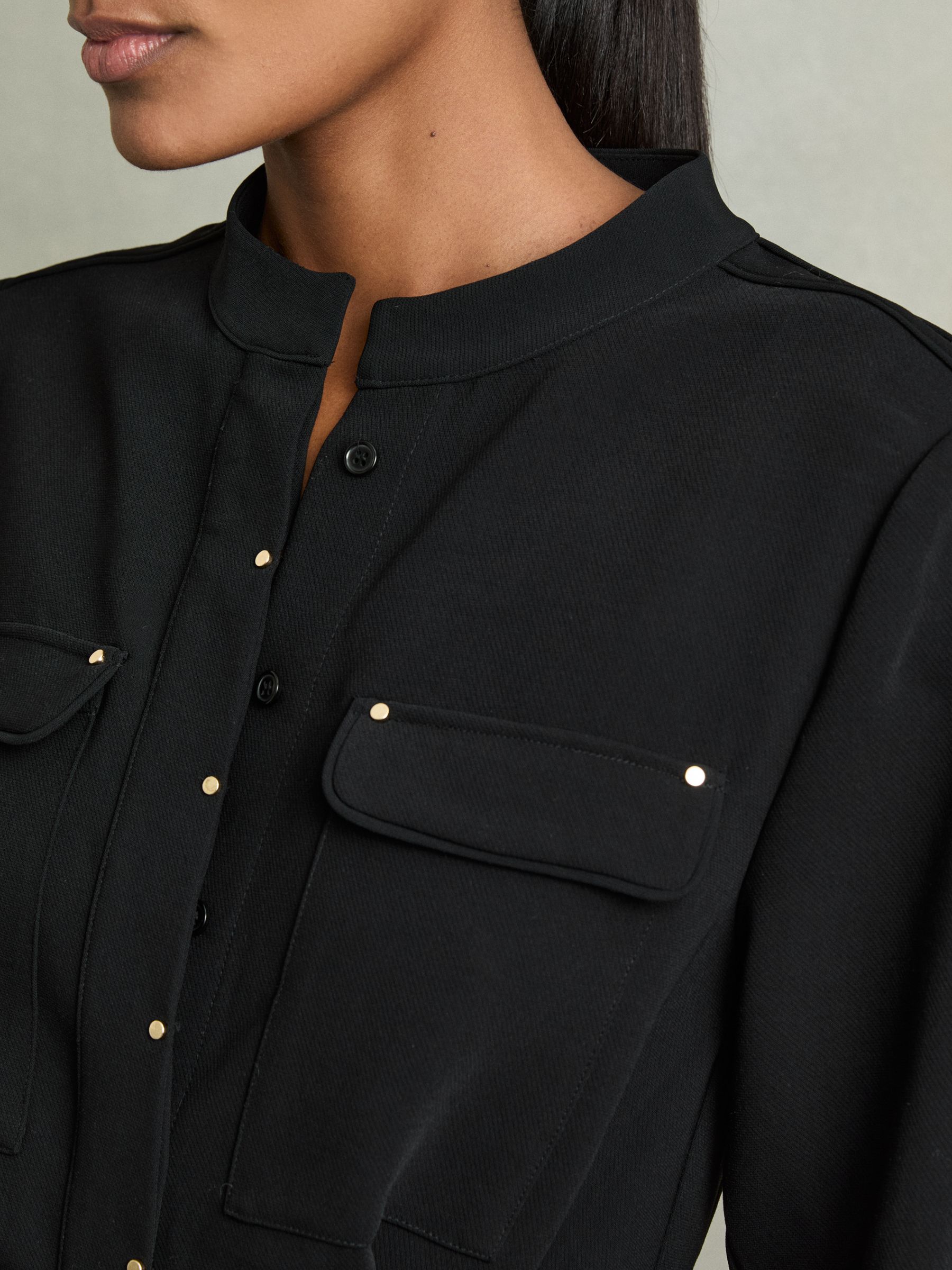 Twill Belted Shirt Dress in Black