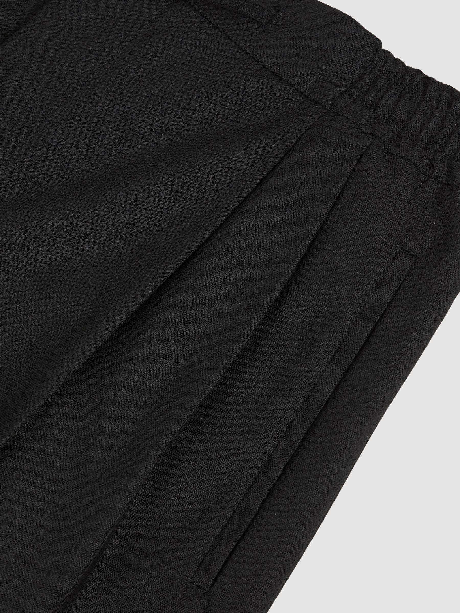 Wide Leg Pleated Drawstring Trousers in Black