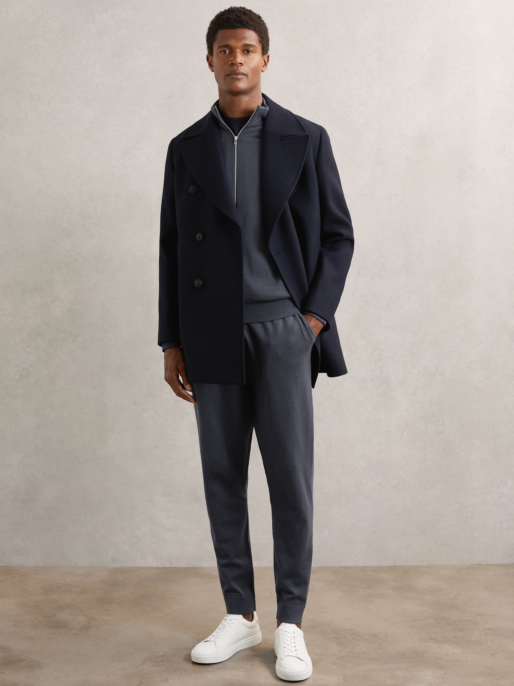 Merino Wool-Blend Cuffed Joggers in Midnight Navy