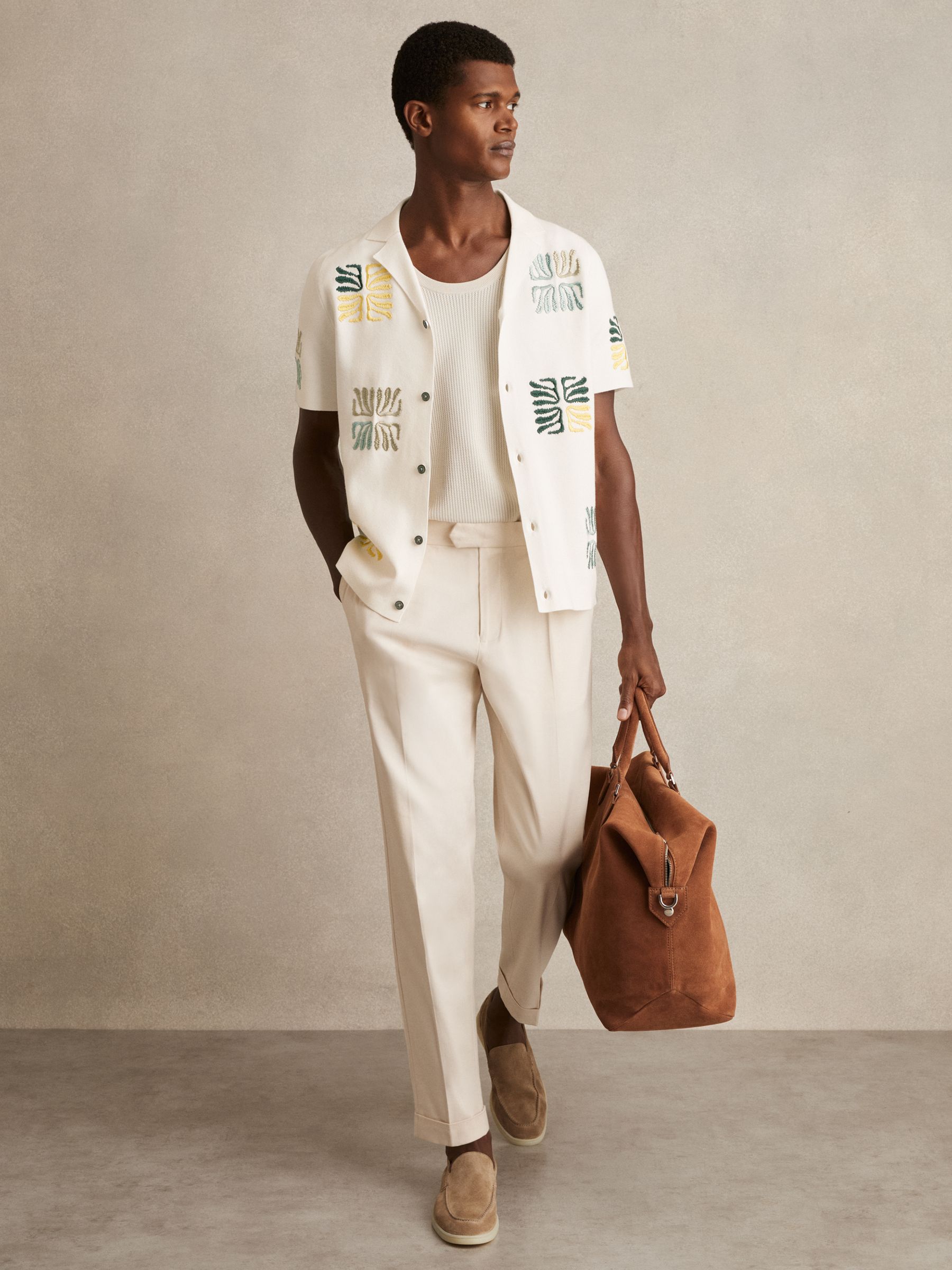 Reef-Embroidery Cuban-Collar Shirt in Optic White