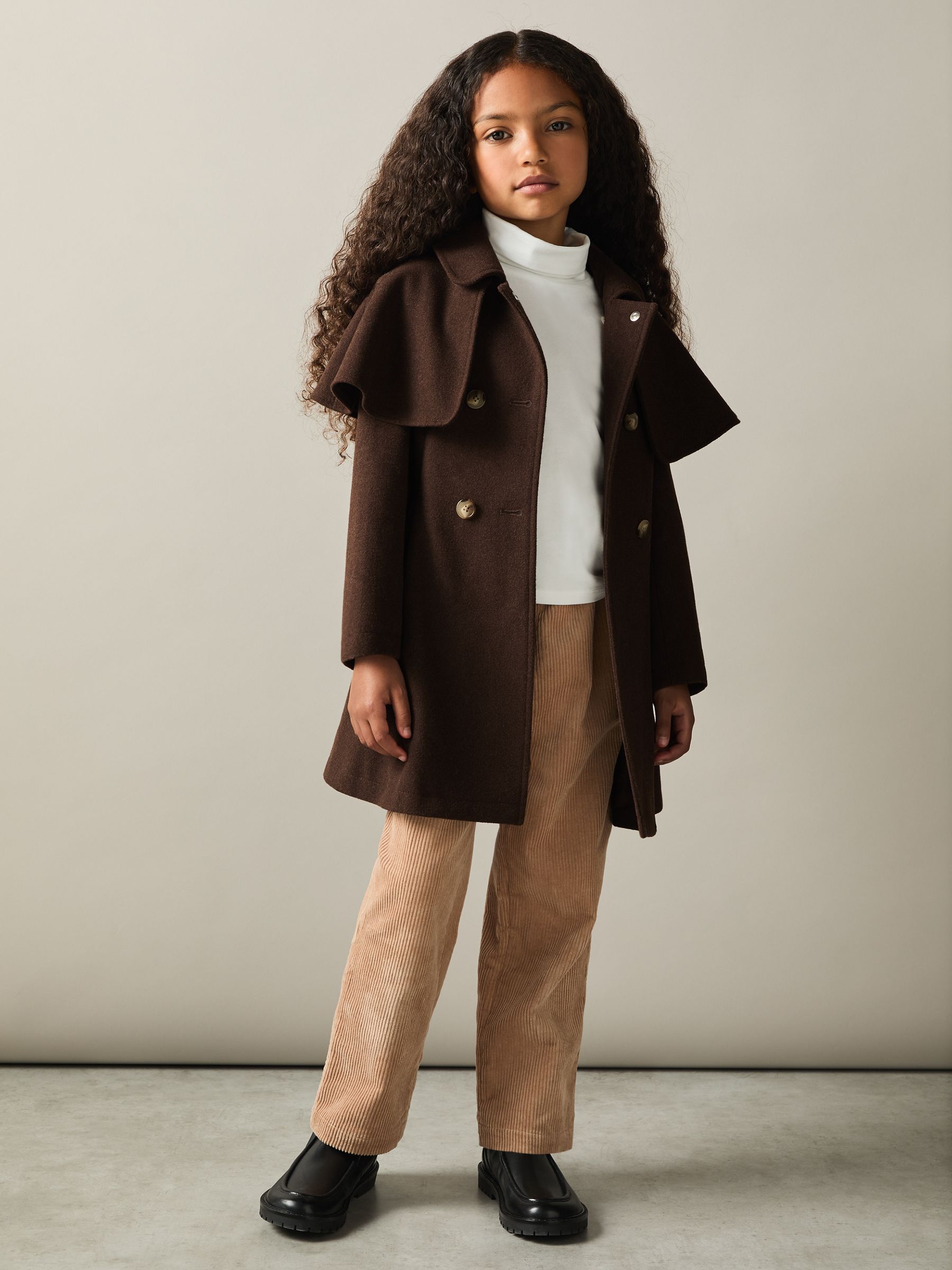 4-9 yrs Double Breasted Cape Coat with Wool in Chocolate