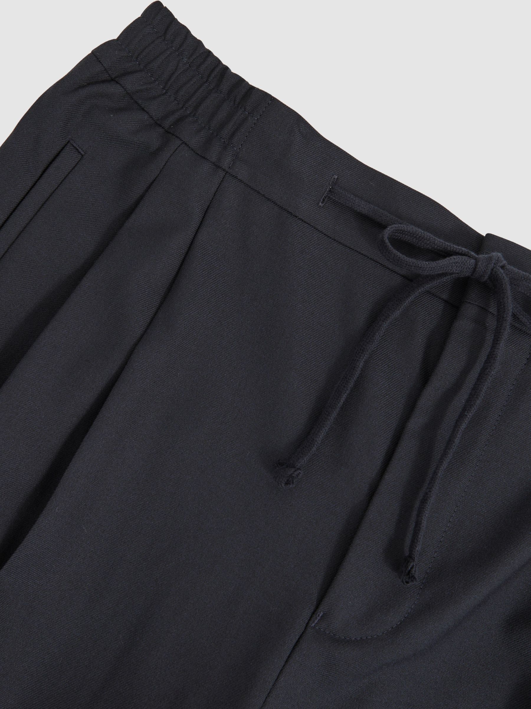 Wide Leg Pleated Drawstring Trousers in Navy