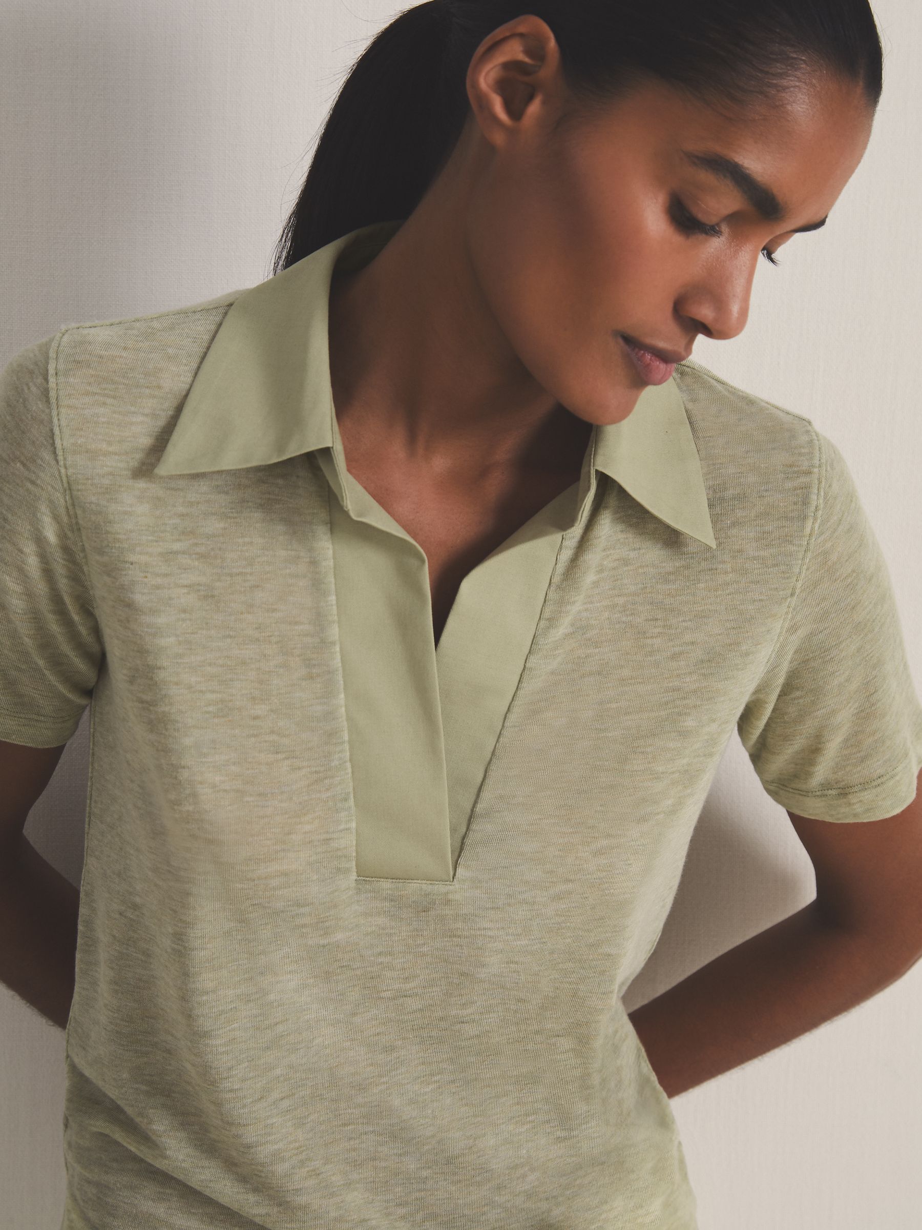 Reiss | Les 100 Ciels Polo Shirt With Cashmere in Sage