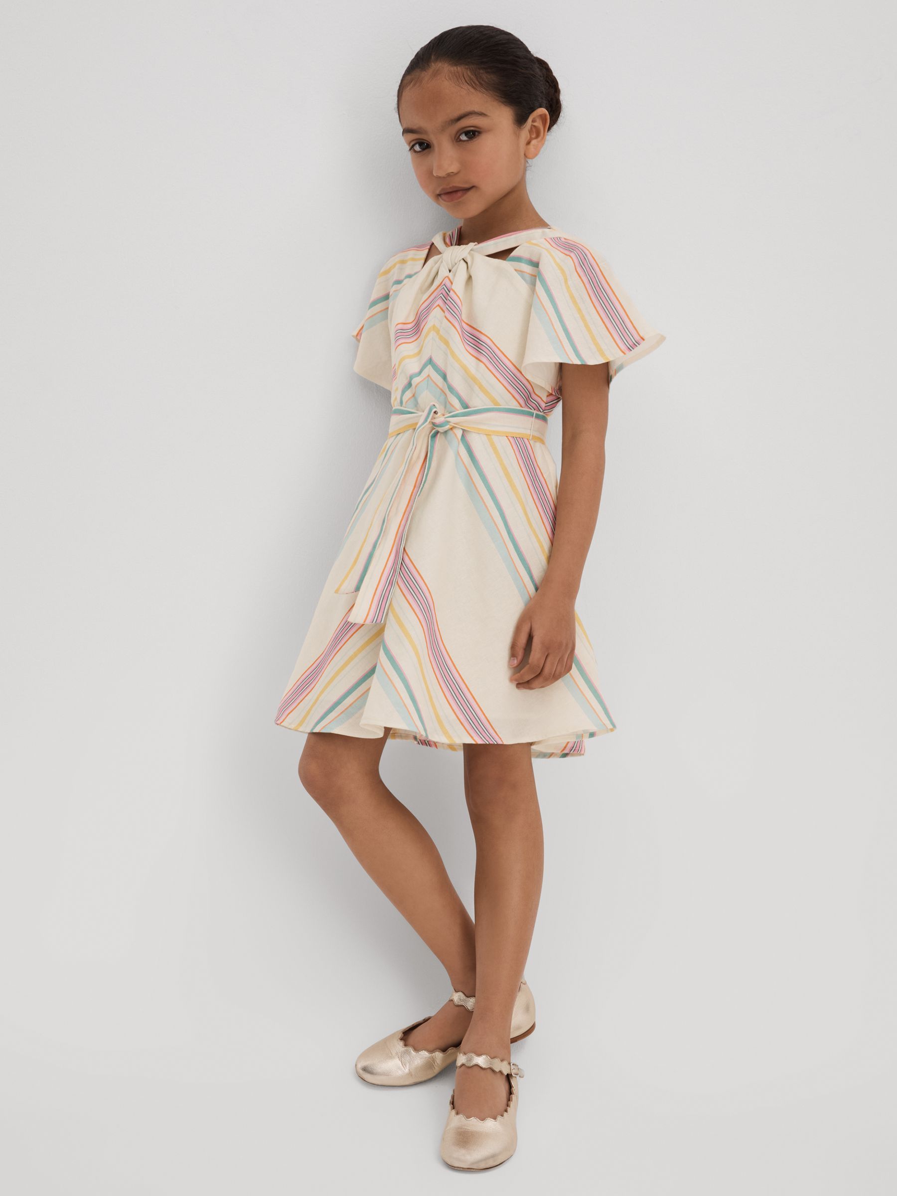 13-14 yrs Linen Cotton Knot Detail Dress in Ivory