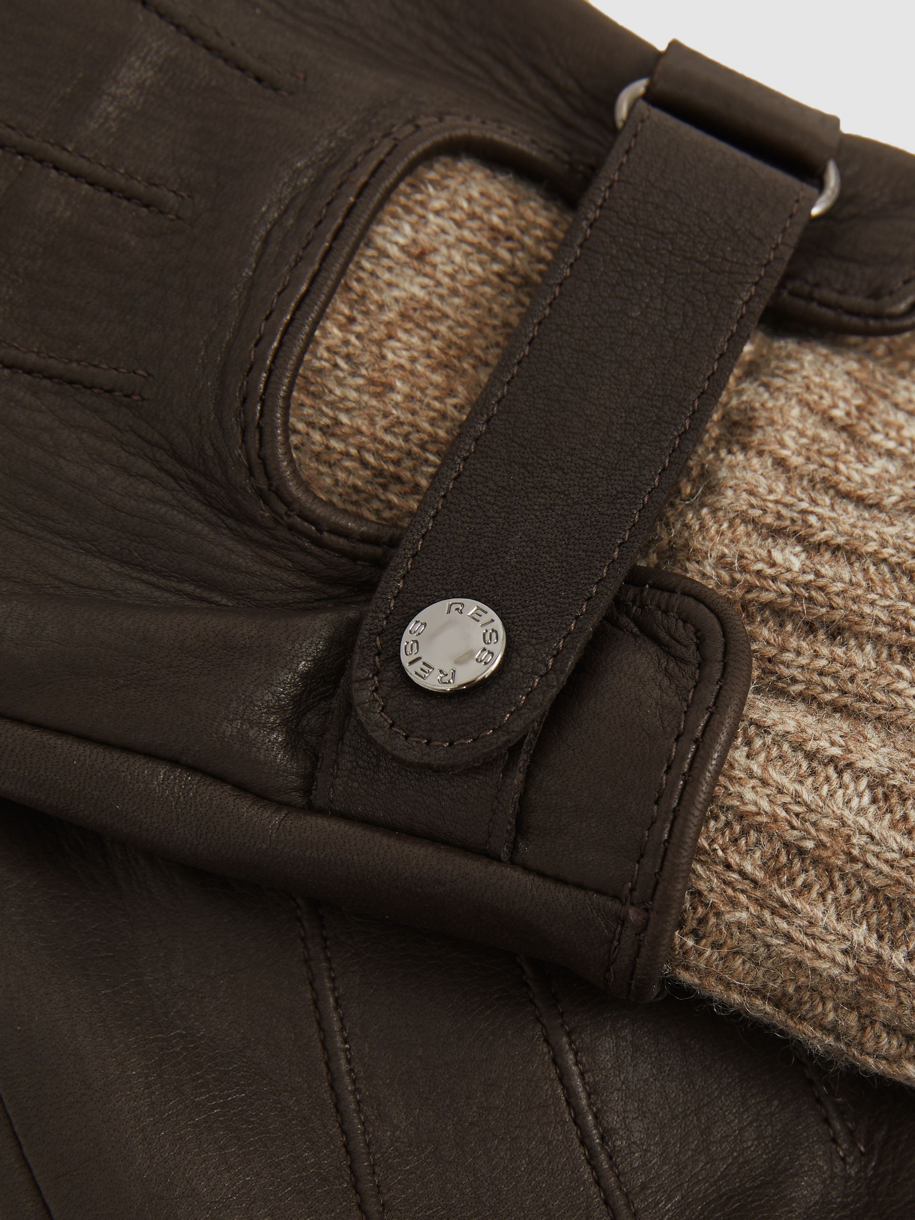 Leather Ribbed-Cuff Gloves in Dark Brown