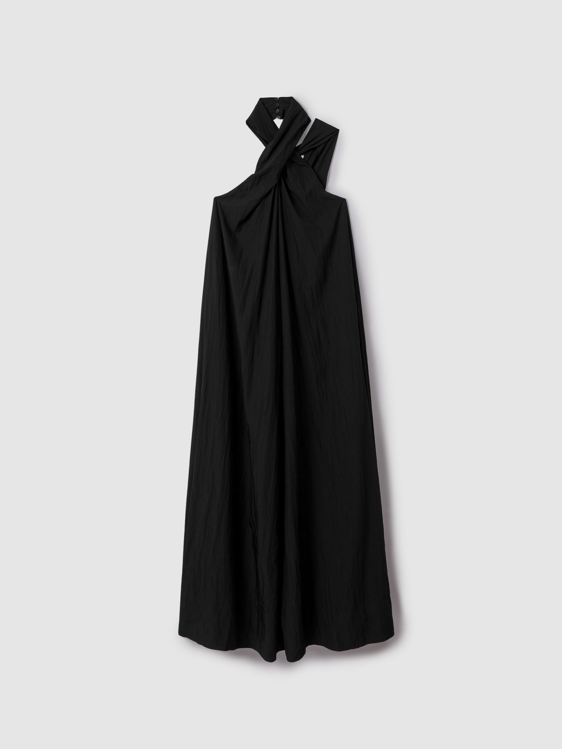 Taffeta Halter Neck Maxi Dress in Black