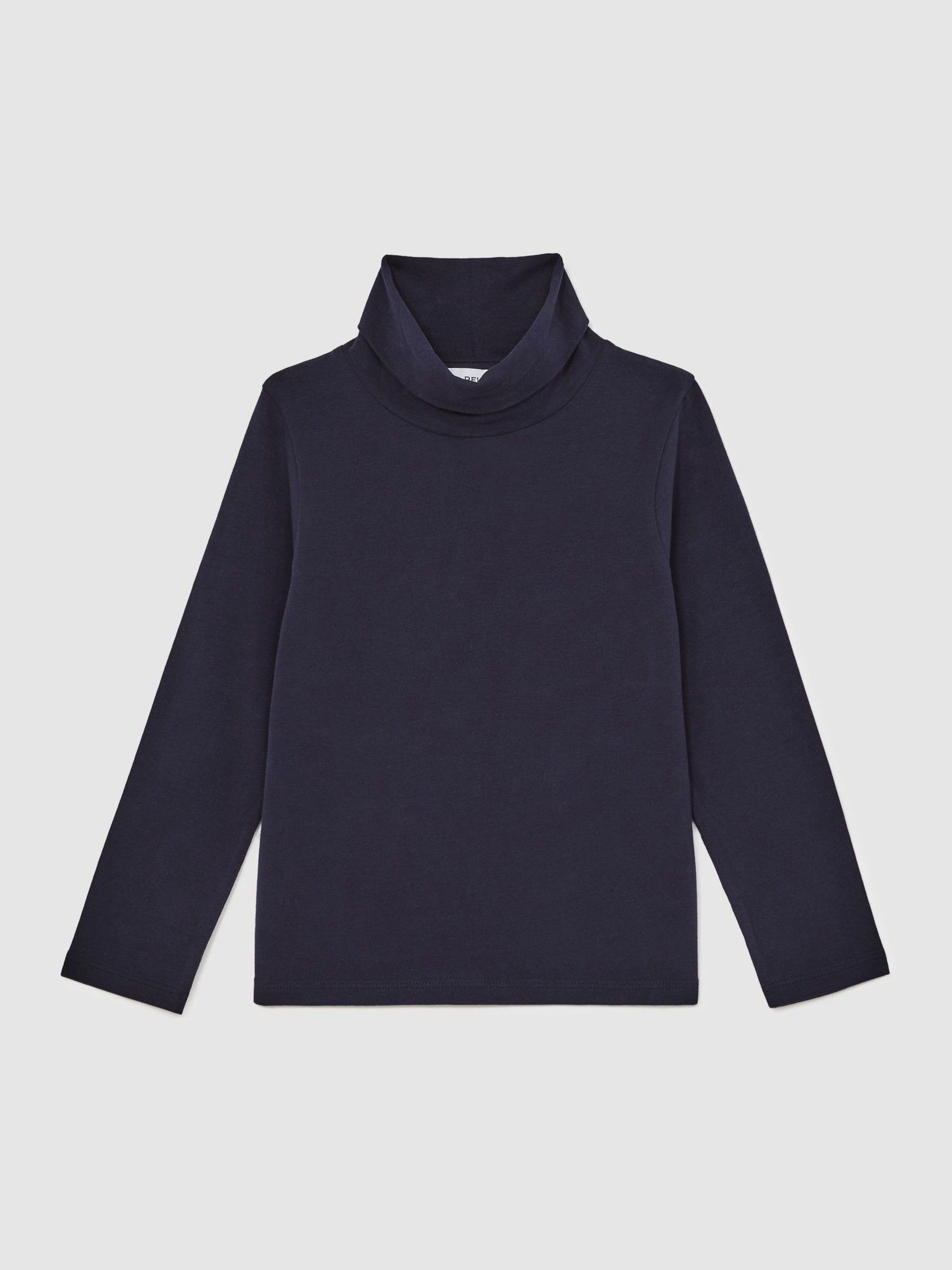 9-13 yrs Cotton-Jersey Roll-Neck Top with Stretch in Navy