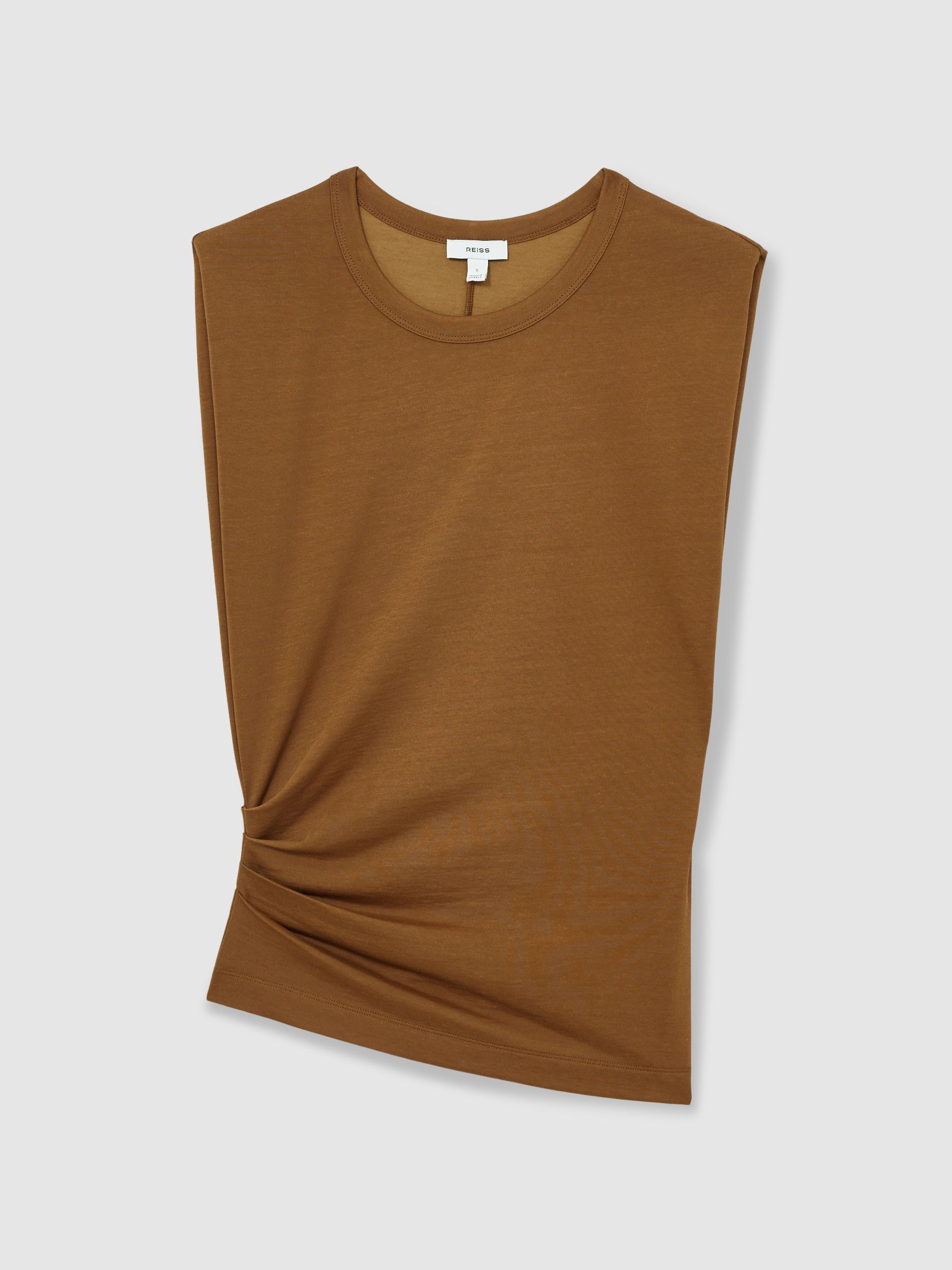 Shoulder-Pad Ruched Jersey Top in Ochre